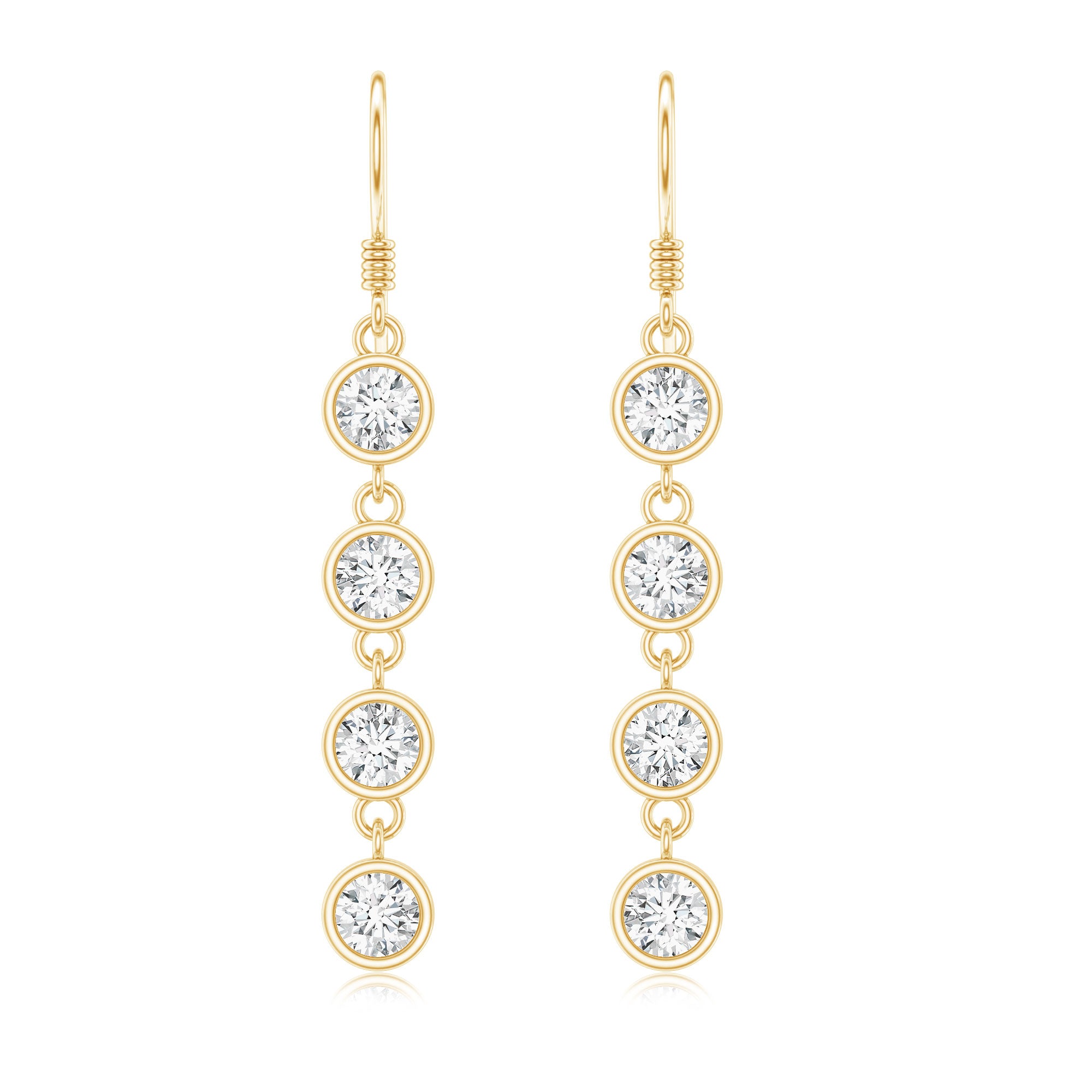 Bezel Set Round Moissanite Simple Dangle Earrings D-VS1 - Rosec Jewels