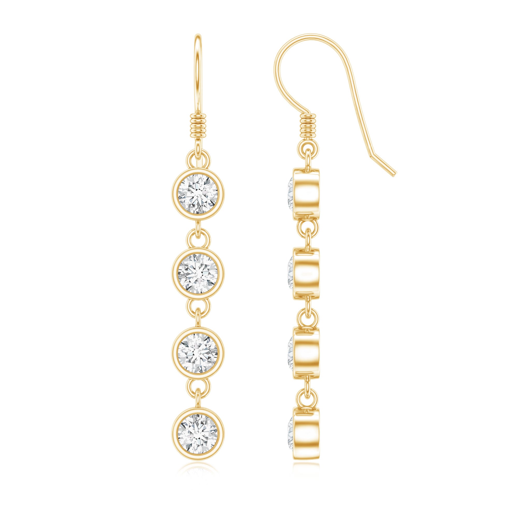Bezel Set Round Moissanite Simple Dangle Earrings D-VS1 - Rosec Jewels