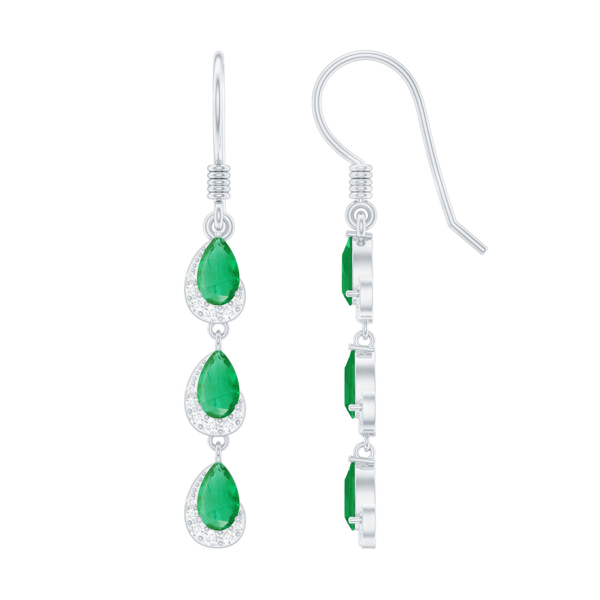 1.50 CT Pear Cut Emerald Dangle Earrings with Diamond