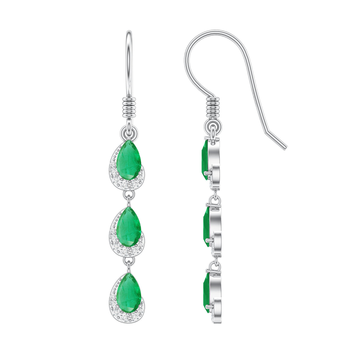 Pear Cut Emerald Dangle Earrings with Diamond AAA - Rosec Jewels