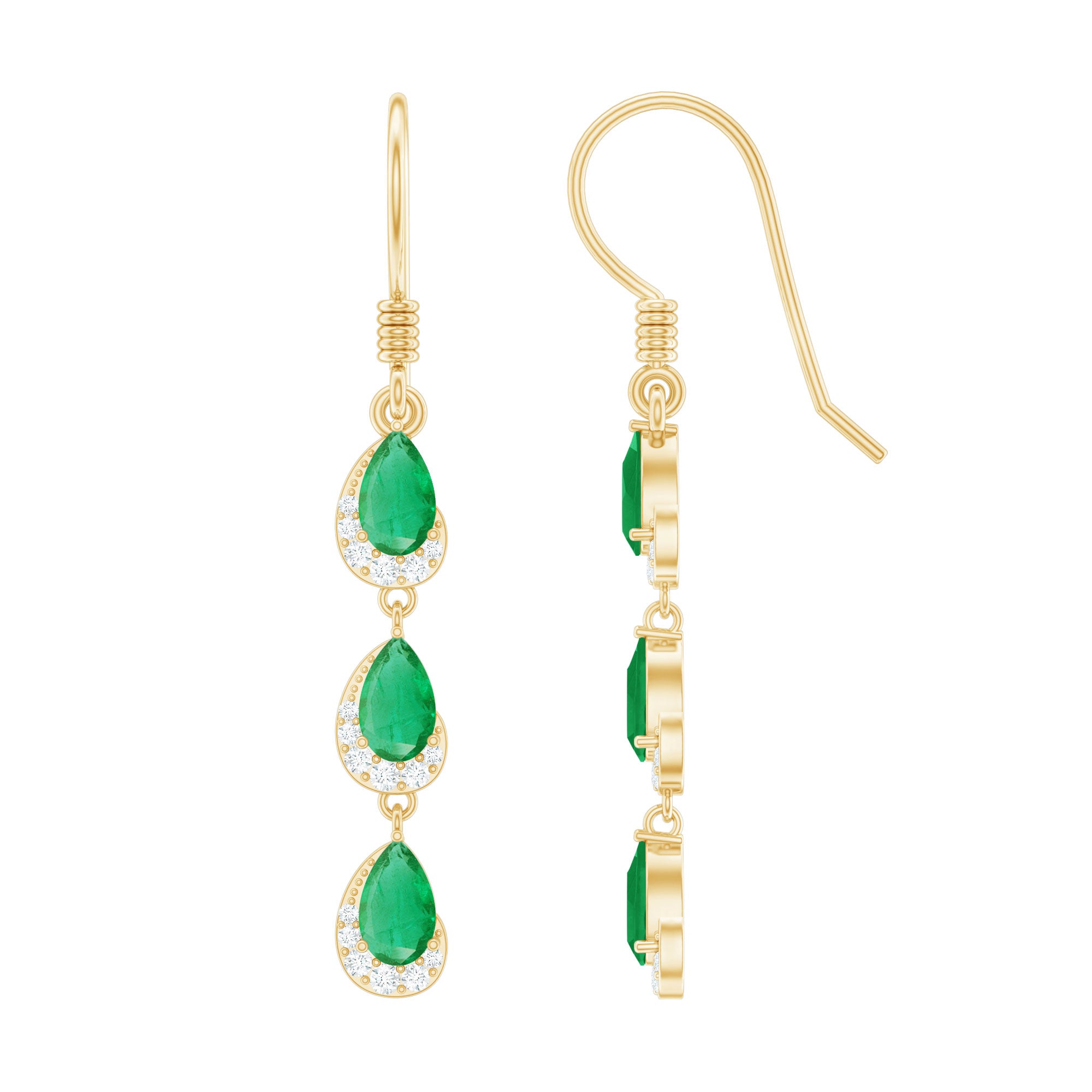 Pear Cut Emerald Dangle Earrings with Diamond AAA - Rosec Jewels