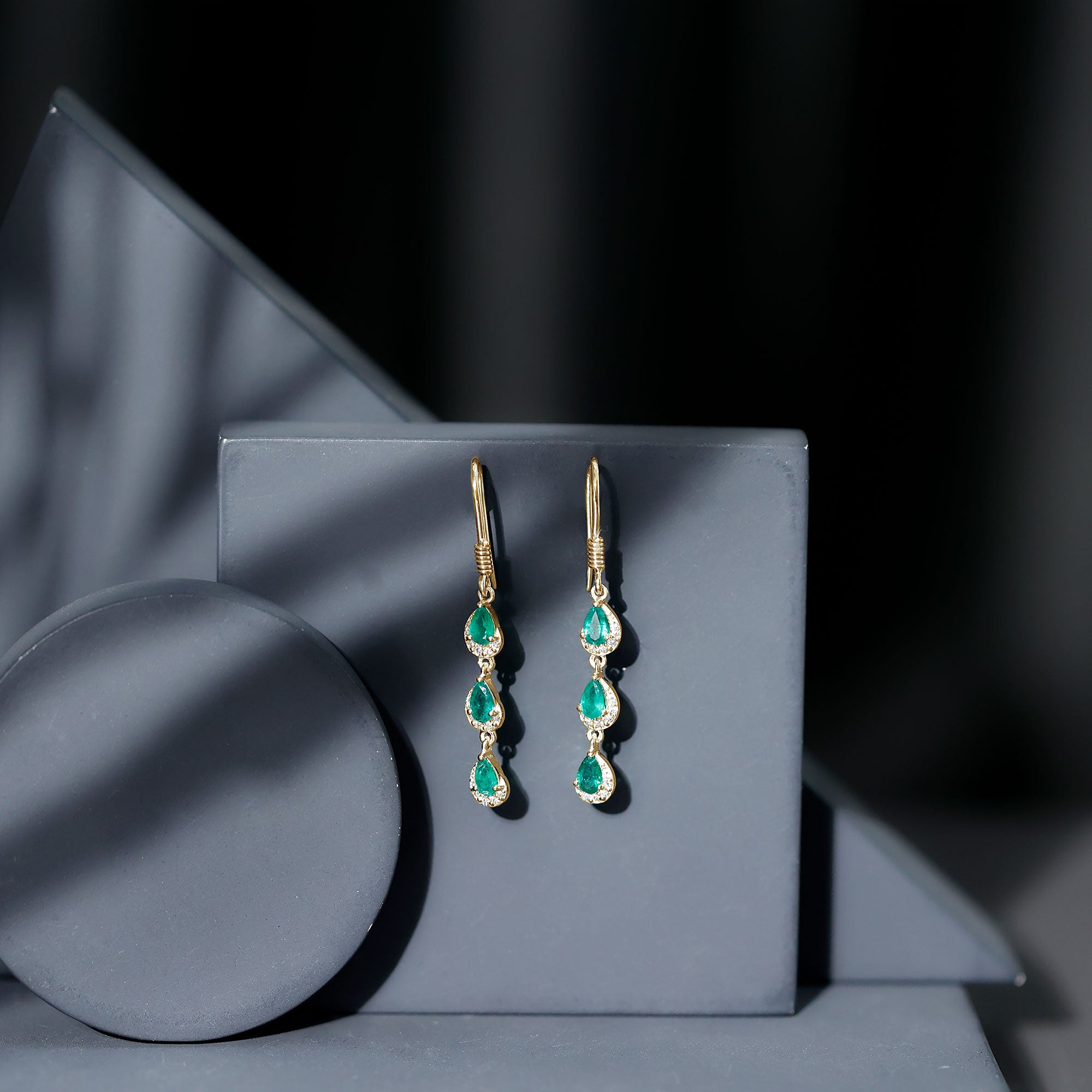 Pear Cut Emerald Dangle Earrings with Diamond AAA - Rosec Jewels