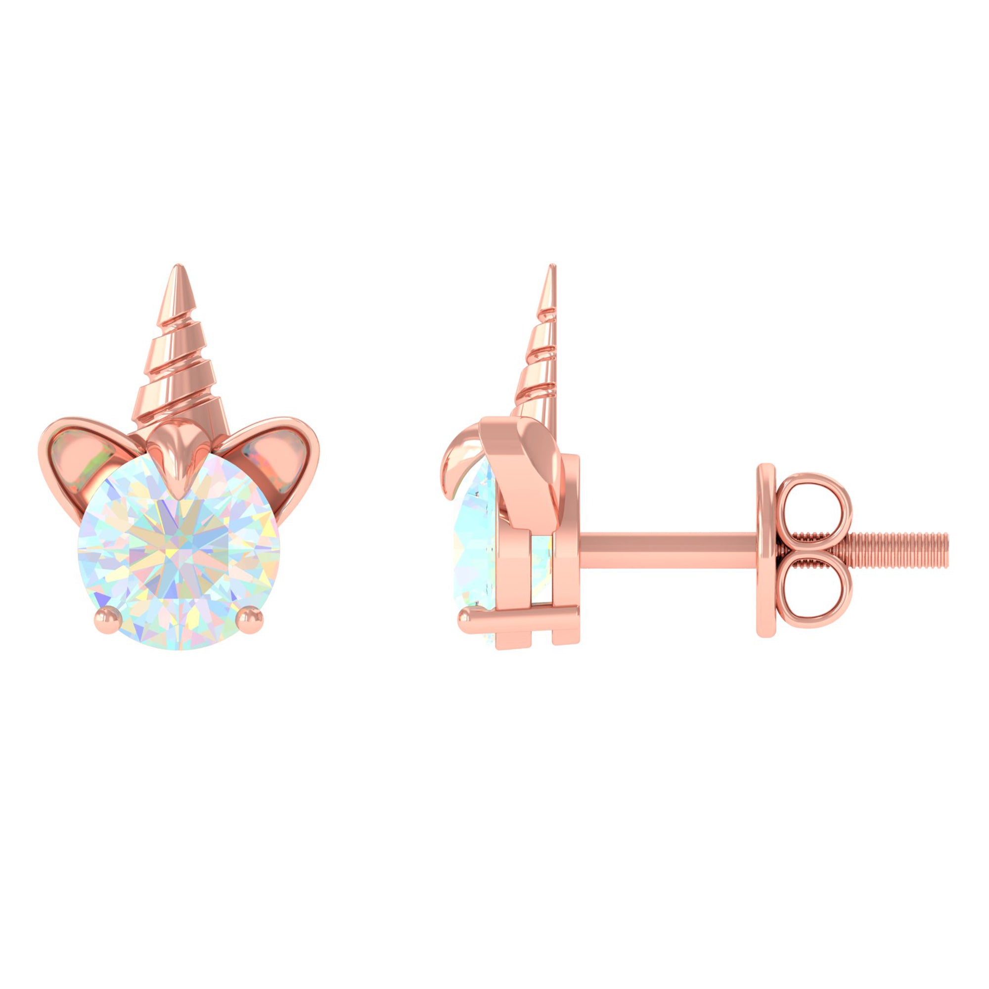 1 Carat Ethiopian Opal Unicorn Stud Earrings for Women AAA - Rosec Jewels