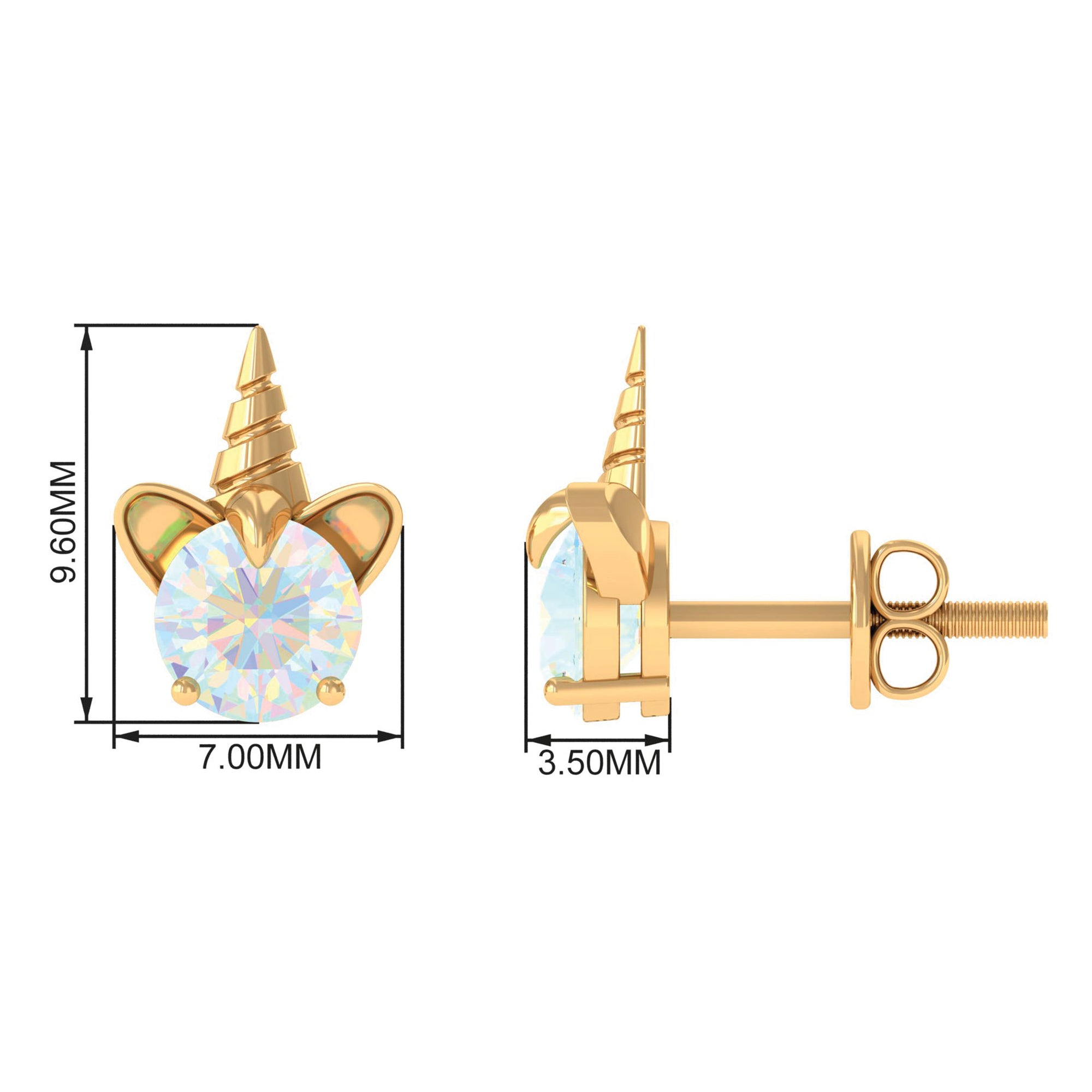 1 Carat Ethiopian Opal Unicorn Stud Earrings for Women AAA - Rosec Jewels