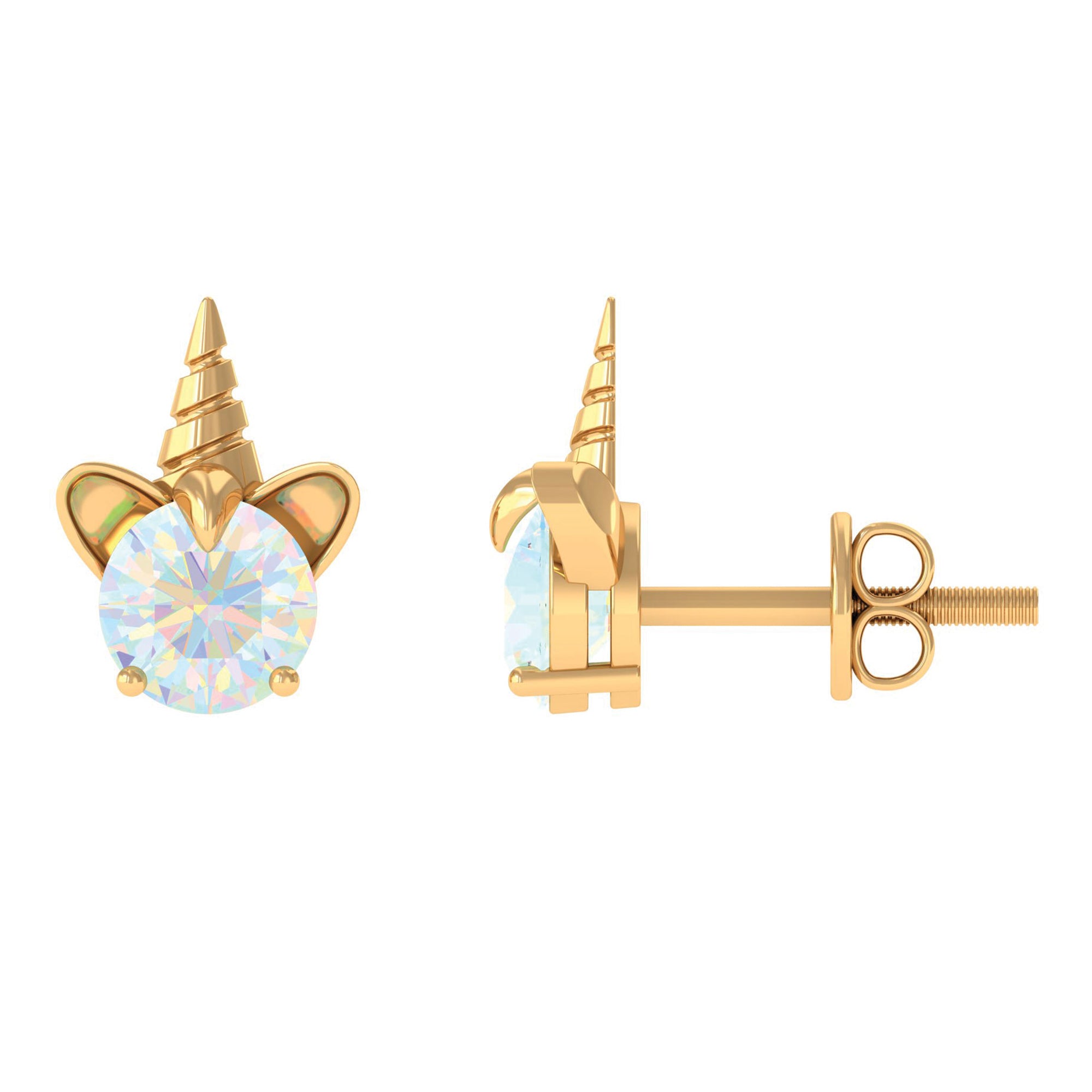 1 Carat Ethiopian Opal Unicorn Stud Earrings for Women AAA - Rosec Jewels