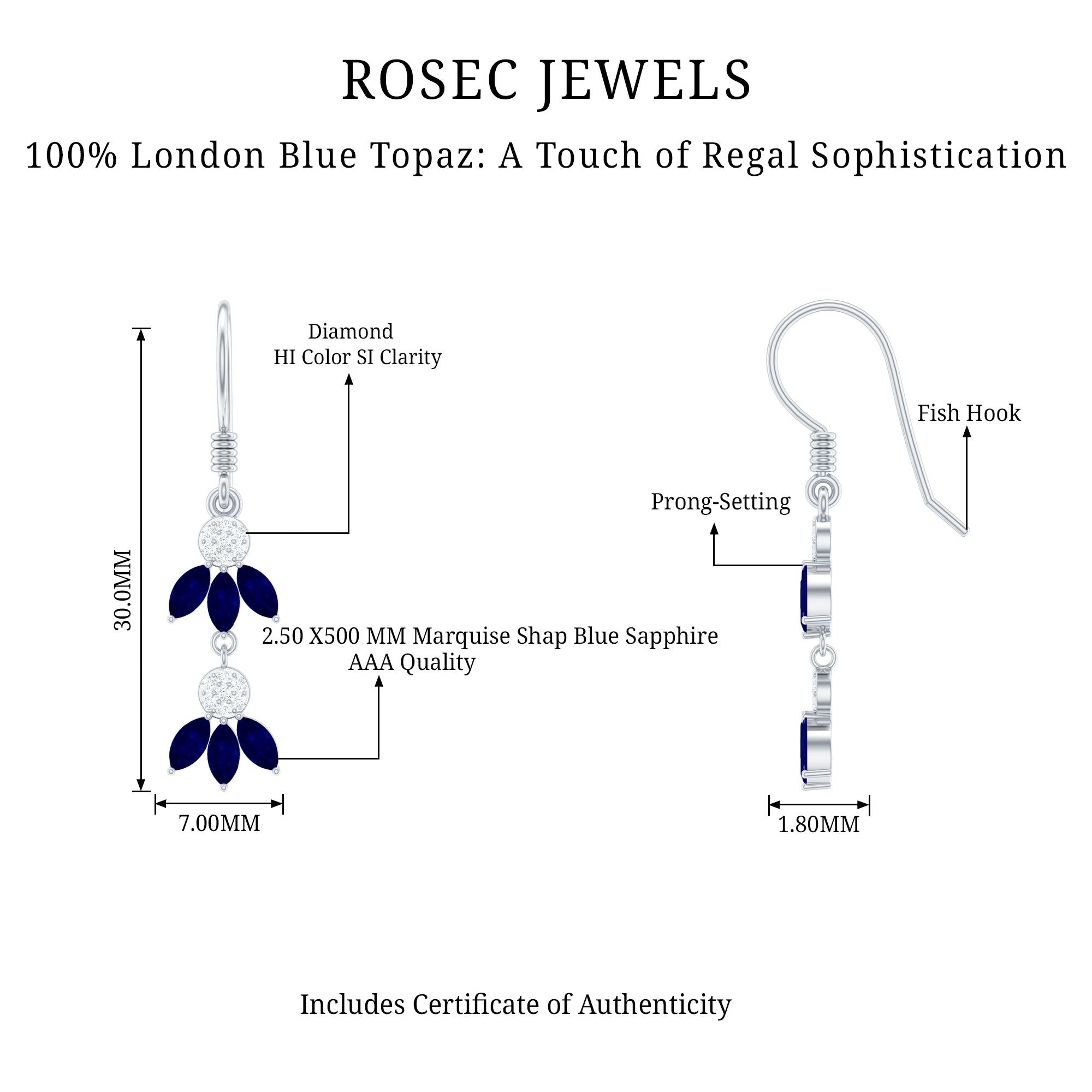 Natural Blue Sapphire and Diamond Leaf Dangle Earrings AAA - Rosec Jewels