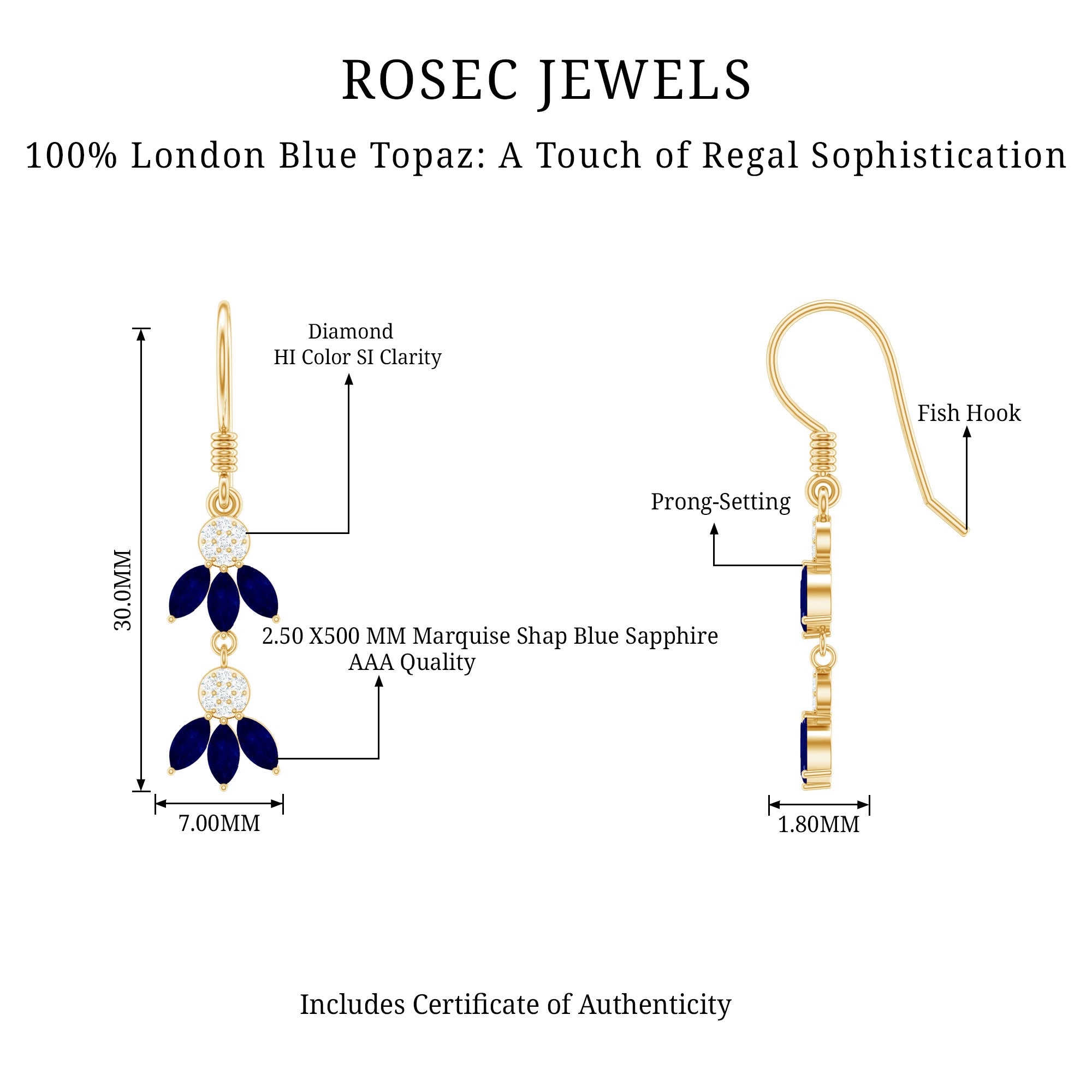 Natural Blue Sapphire and Diamond Leaf Dangle Earrings AAA - Rosec Jewels