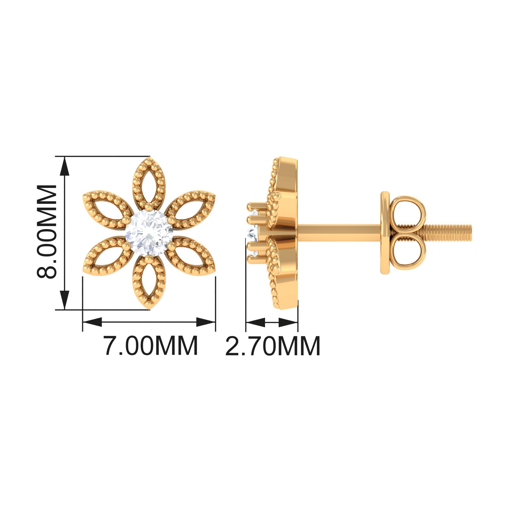 Rosec Jewels-Round Cut Diamond Flower Stud Earrings with Beaded