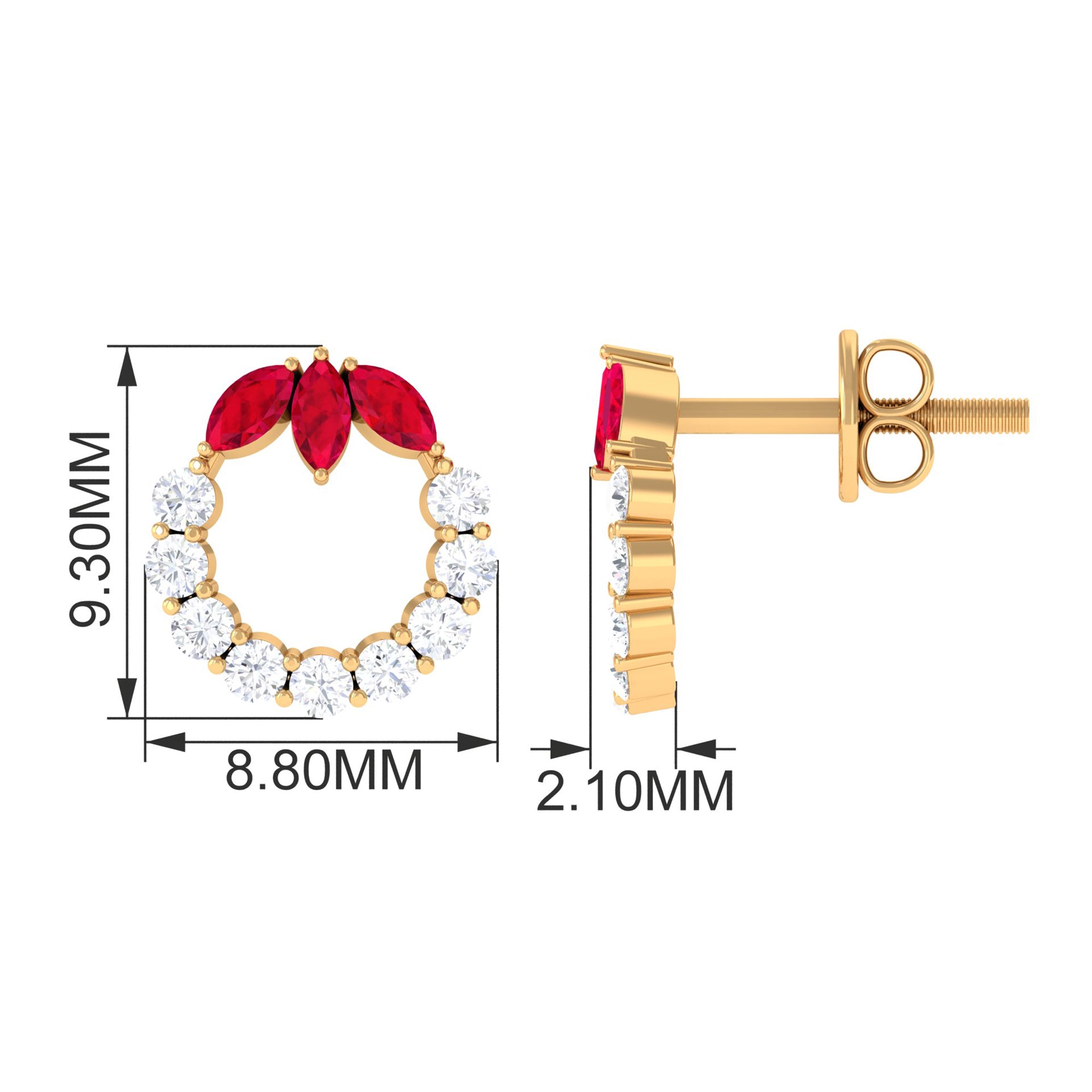 Marquise Cut Lab Created Ruby and Moissanite Eternity Stud Earrings AAAA - Rosec Jewels