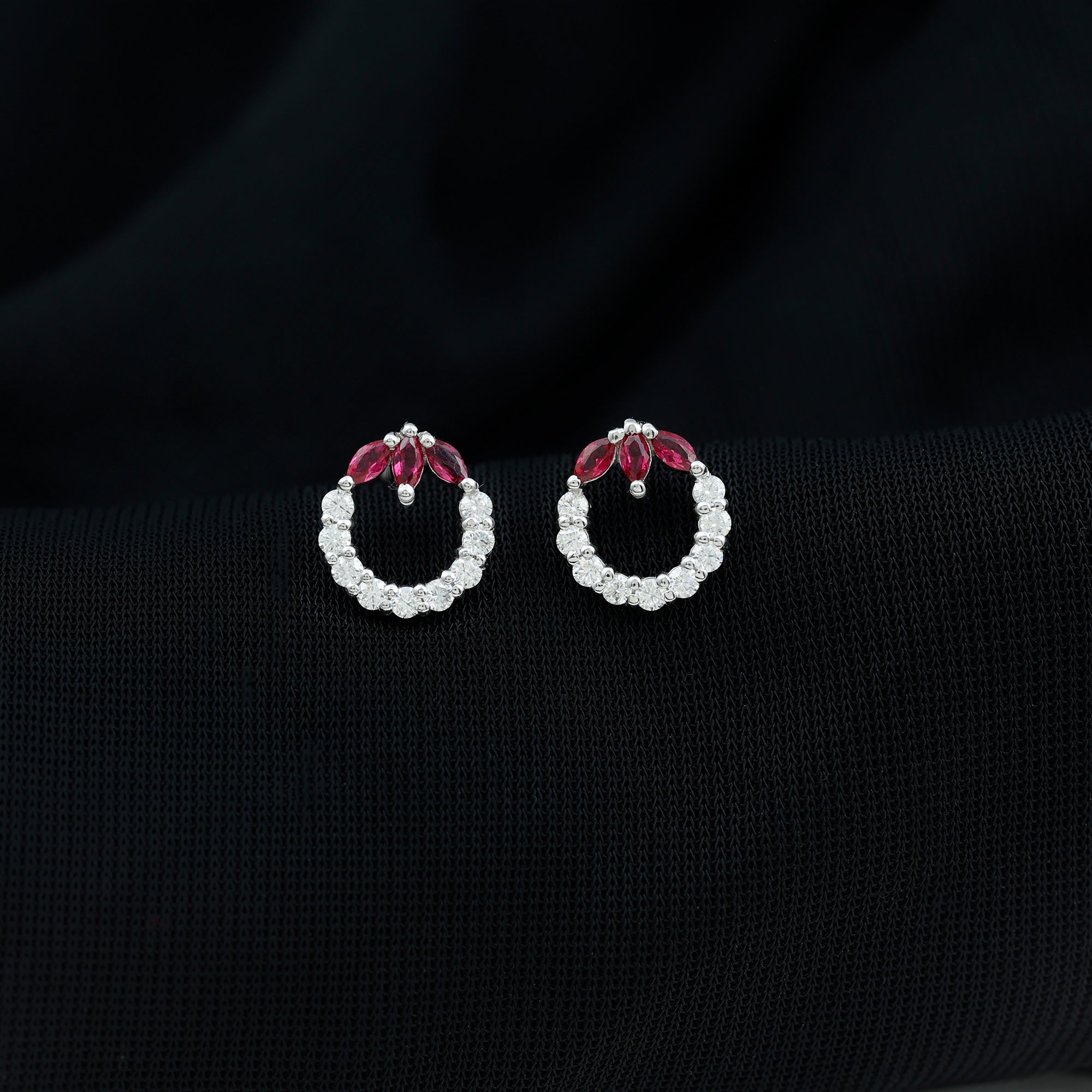 Marquise Cut Lab Created Ruby and Moissanite Eternity Stud Earrings AAAA - Rosec Jewels