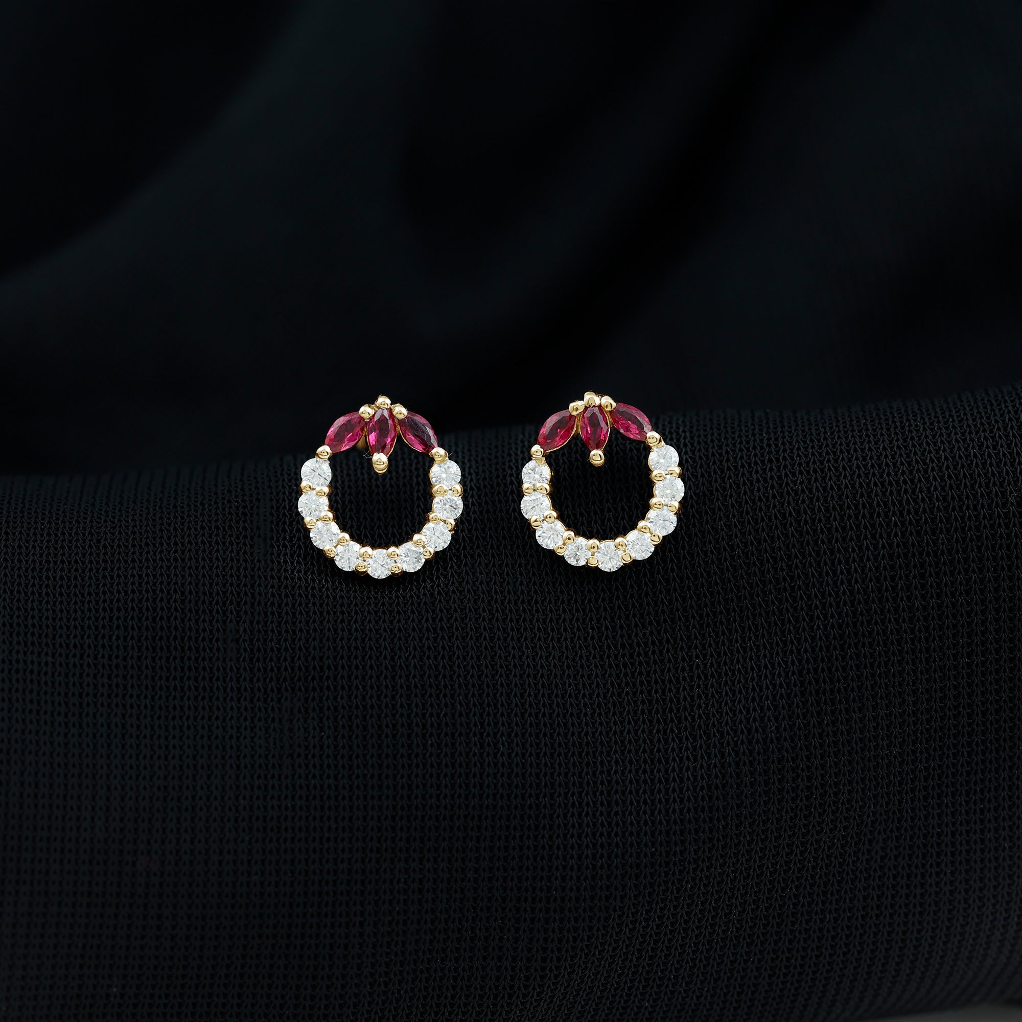 Marquise Cut Lab Created Ruby and Moissanite Eternity Stud Earrings AAAA - Rosec Jewels