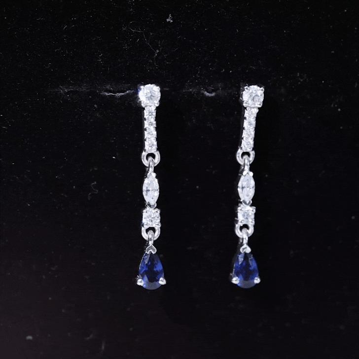Pear Cut Created Blue Sapphire and Moissanite Long Dangle Earrings AAAA - Rosec Jewels