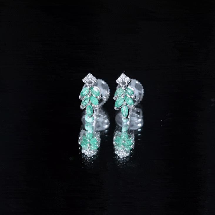Real Emerald Leaf Stud Earrings with Moissanite AAA - Rosec Jewels
