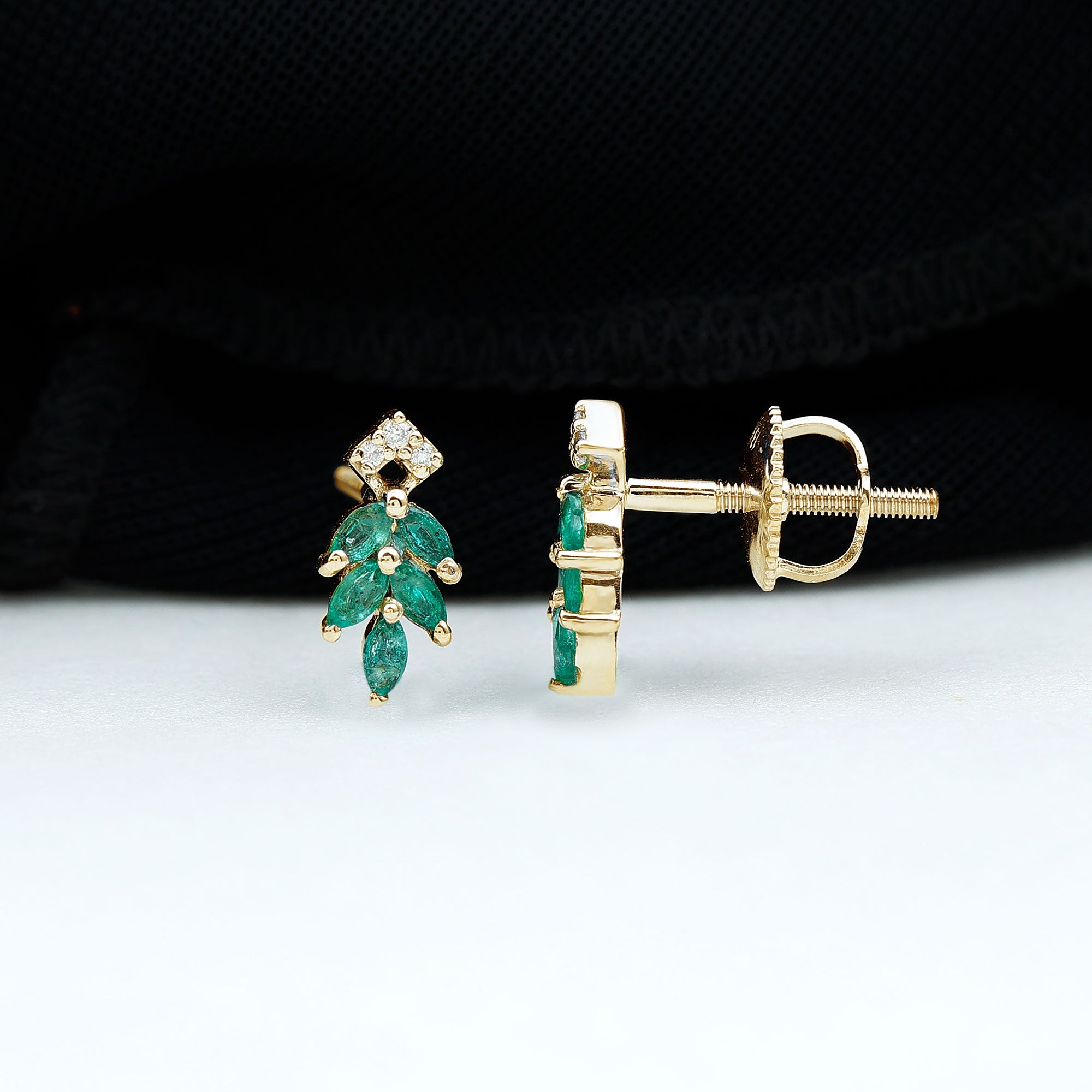 Real Emerald Leaf Stud Earrings with Moissanite AAA - Rosec Jewels