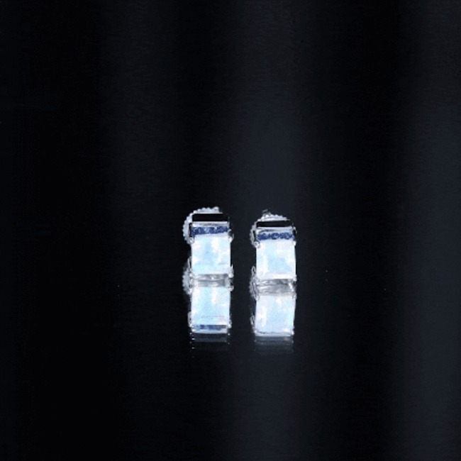 Princess Cut Ethiopian Opal Stud Earrings with Blue Sapphire Trio AAA - Rosec Jewels
