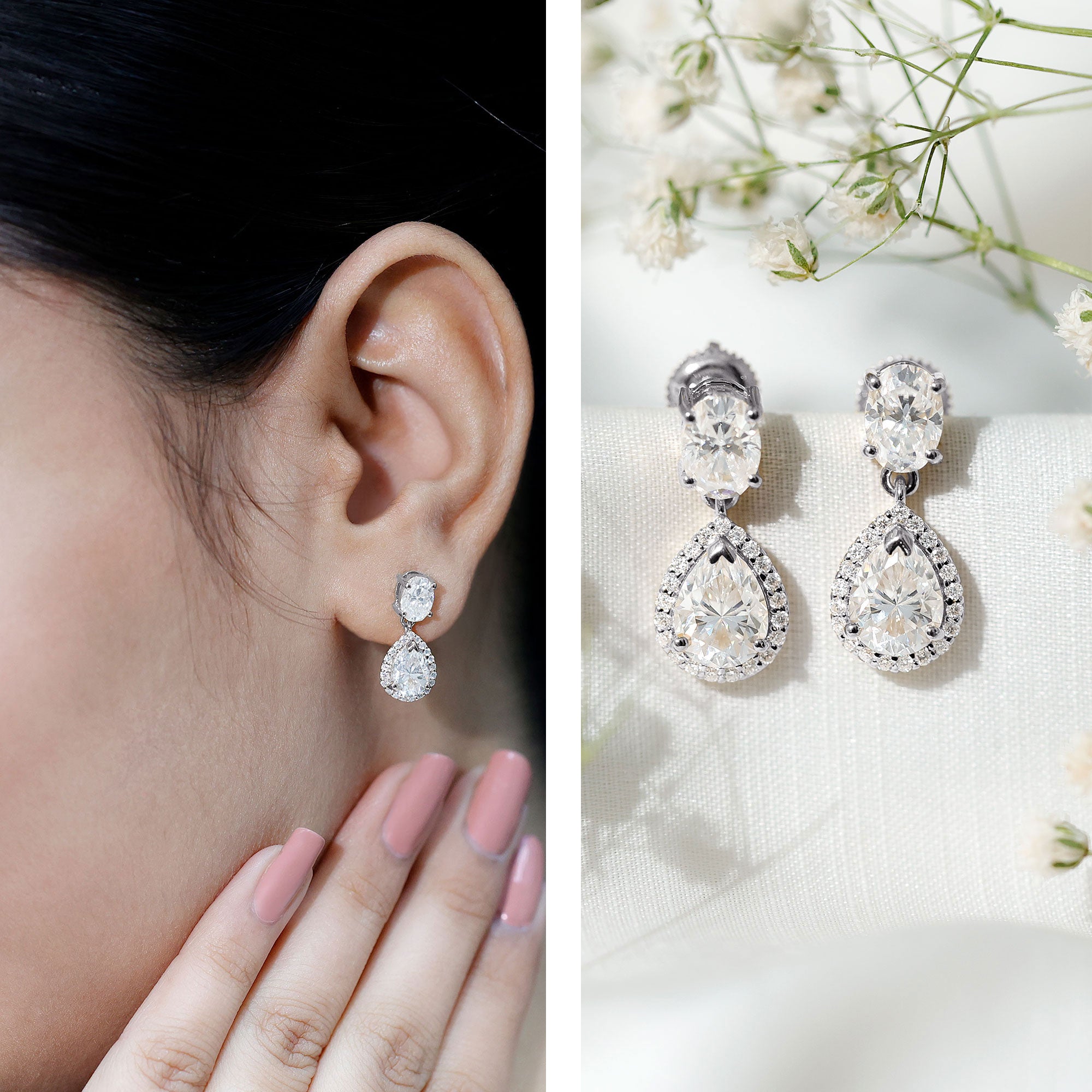 Certified Moissanite Teardrop Bridal Earrings D-VS1 - Rosec Jewels