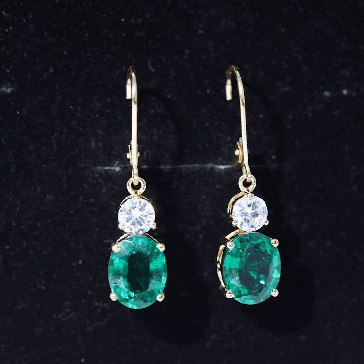 Lab Grown Emerald Oval Drop Earrings With Moissanite AAAA - Rosec Jewels