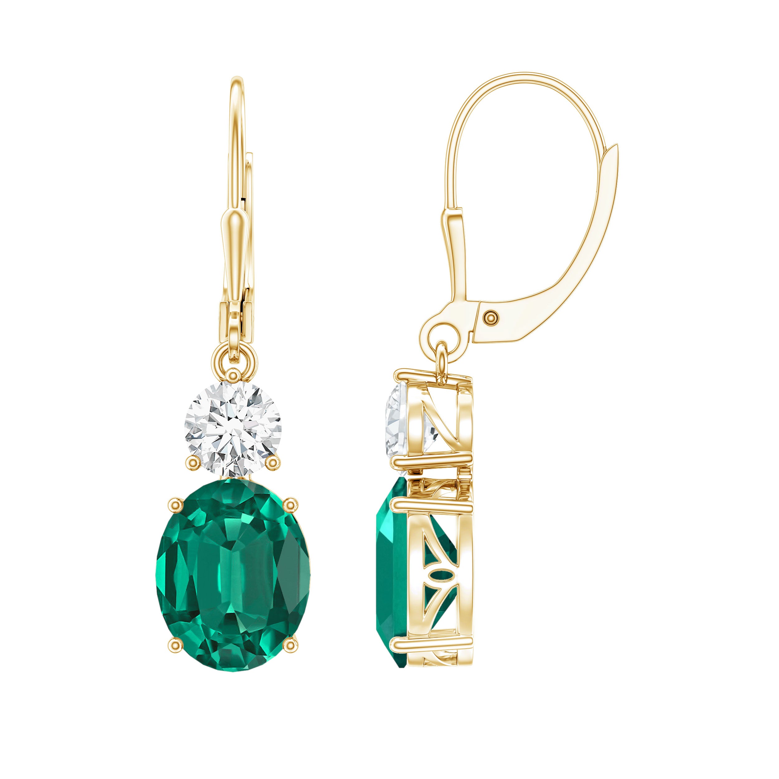 Lab Grown Emerald Oval Drop Earrings With Moissanite AAAA - Rosec Jewels