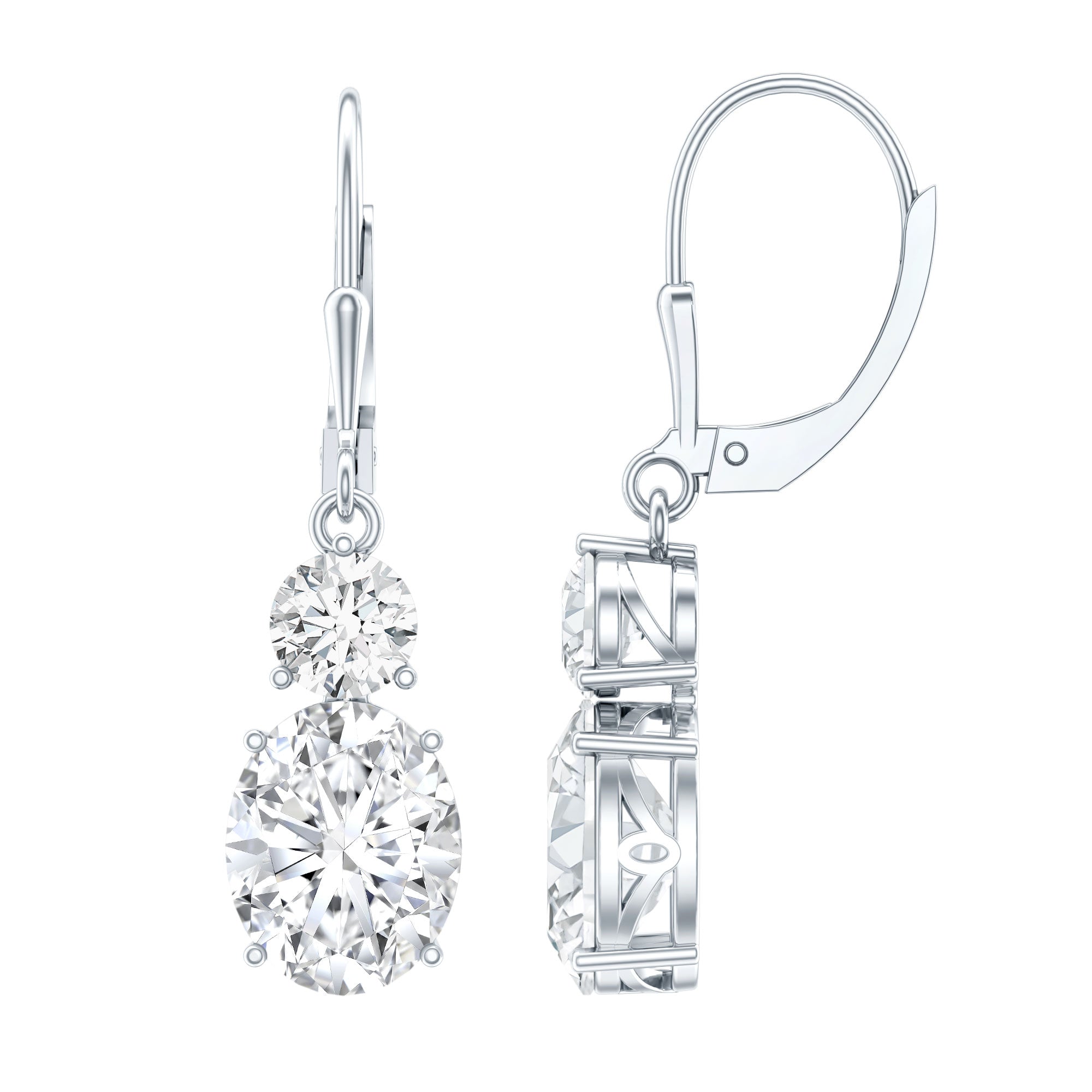 Minimal Zircon 2 Stone Drop Earrings with Lever Back