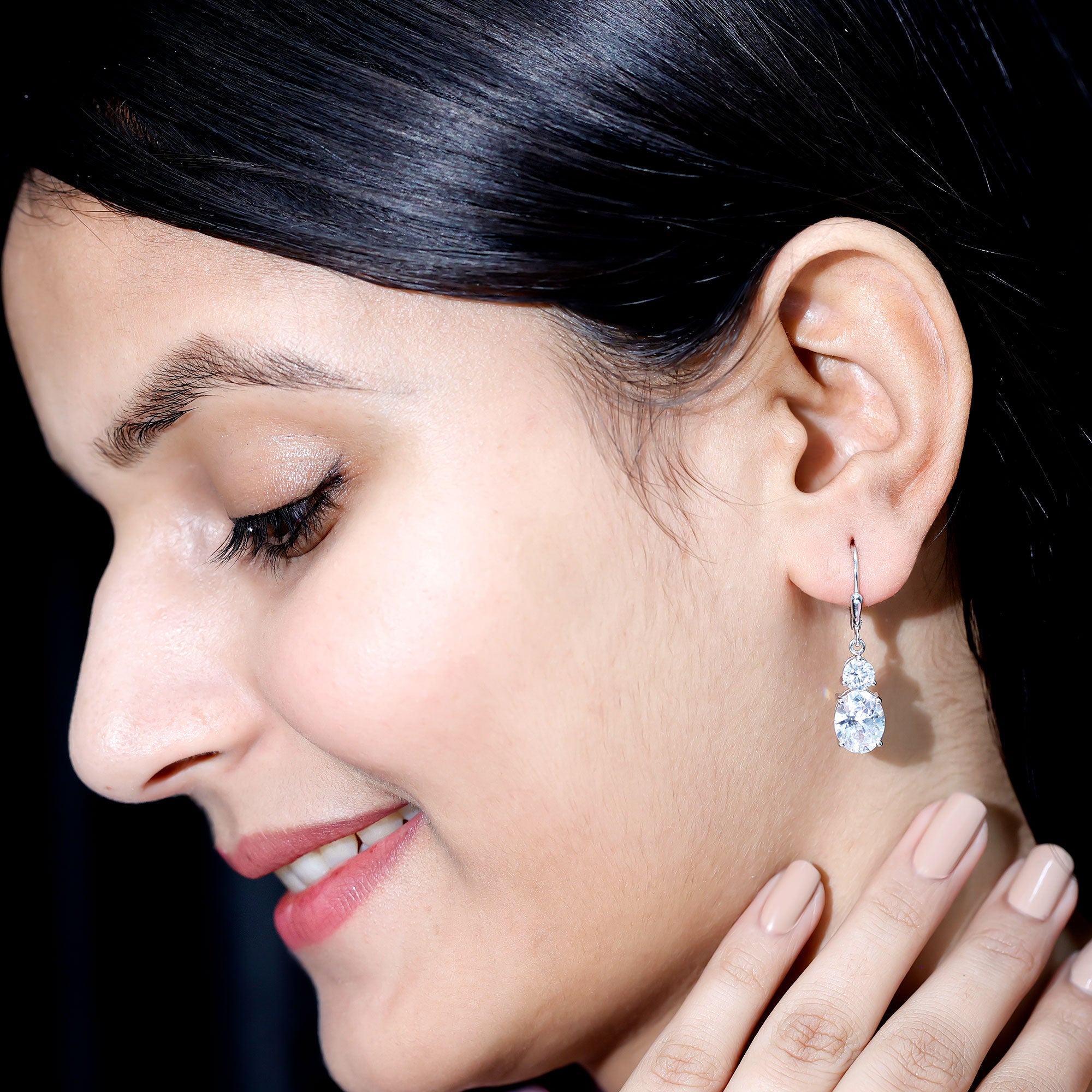 Minimal Zircon 2 Stone Drop Earrings with Lever Back AAAA - Rosec Jewels