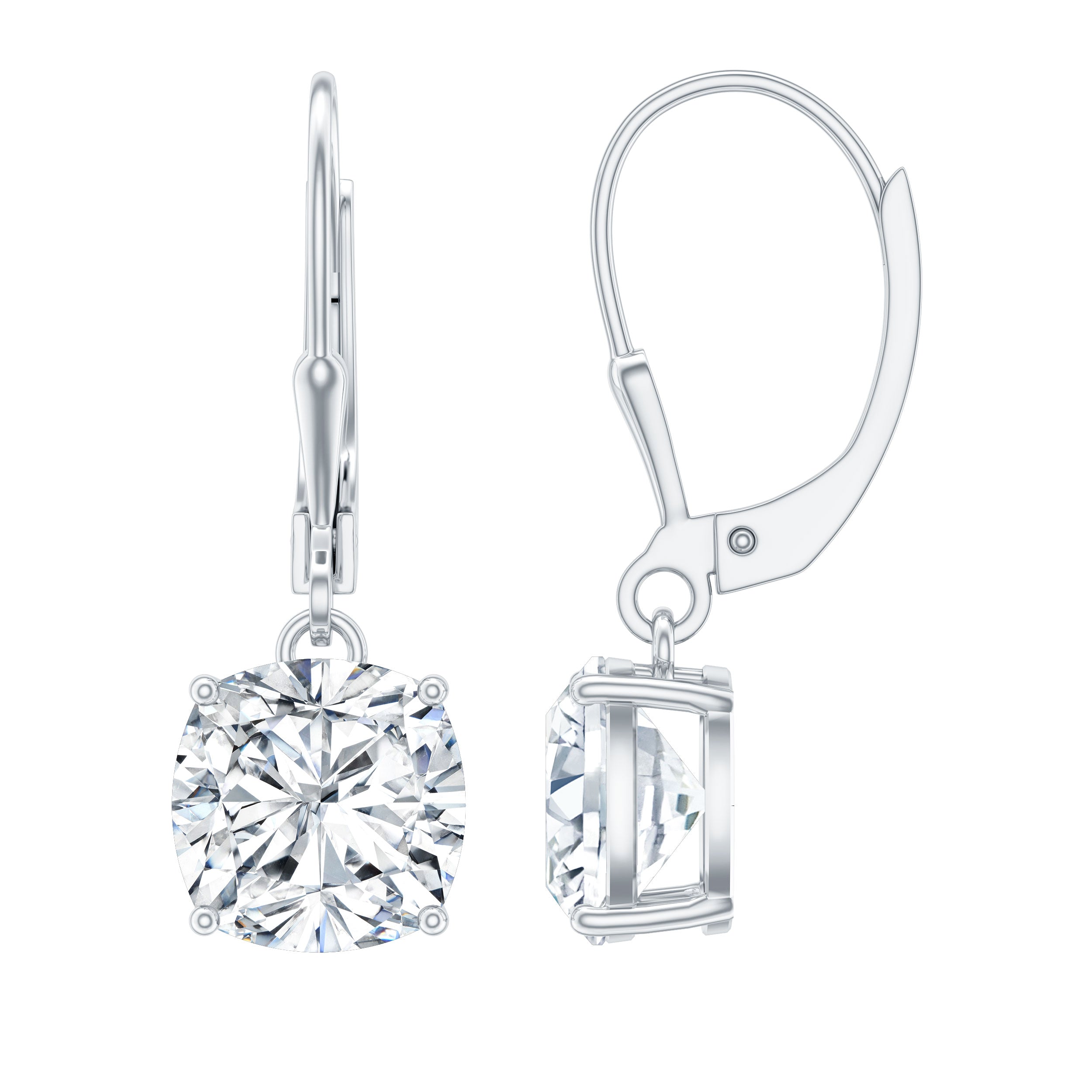 Cushion Cut Moissanite Solitaire Drop Earrings