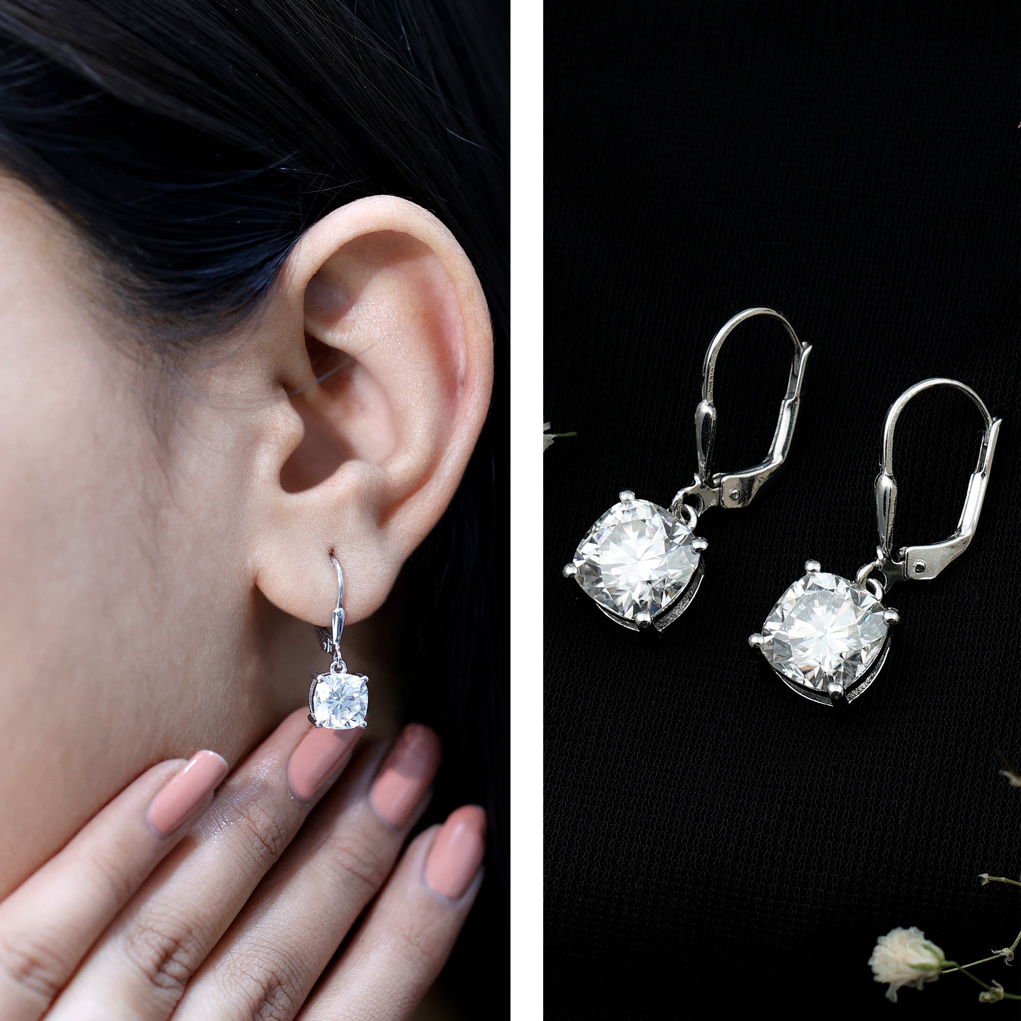 Certified 6 Carat Cushion Cut Moissanite Drop Earrings D-VS1 - Rosec Jewels