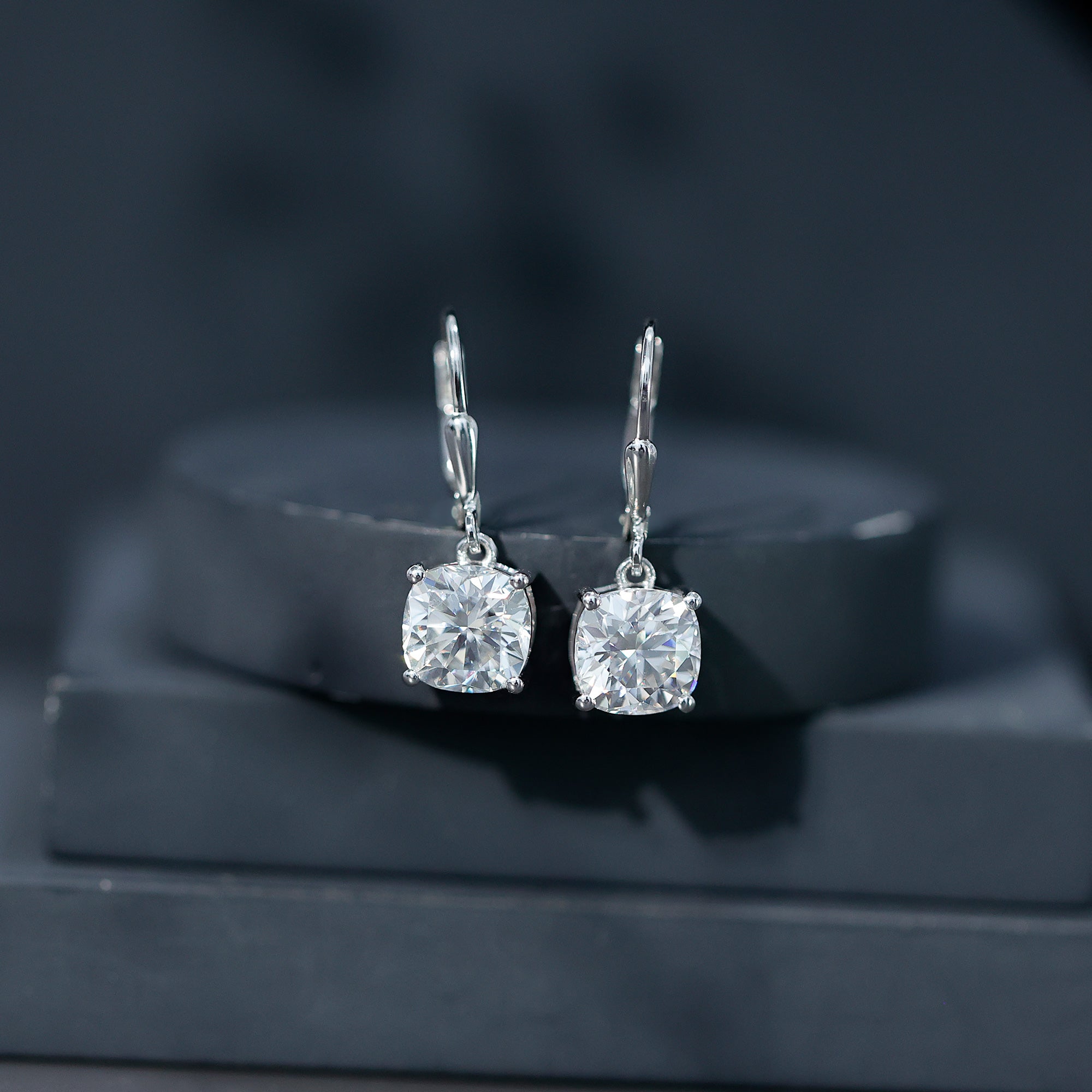 Certified 6 Carat Cushion Cut Moissanite Drop Earrings D-VS1 - Rosec Jewels