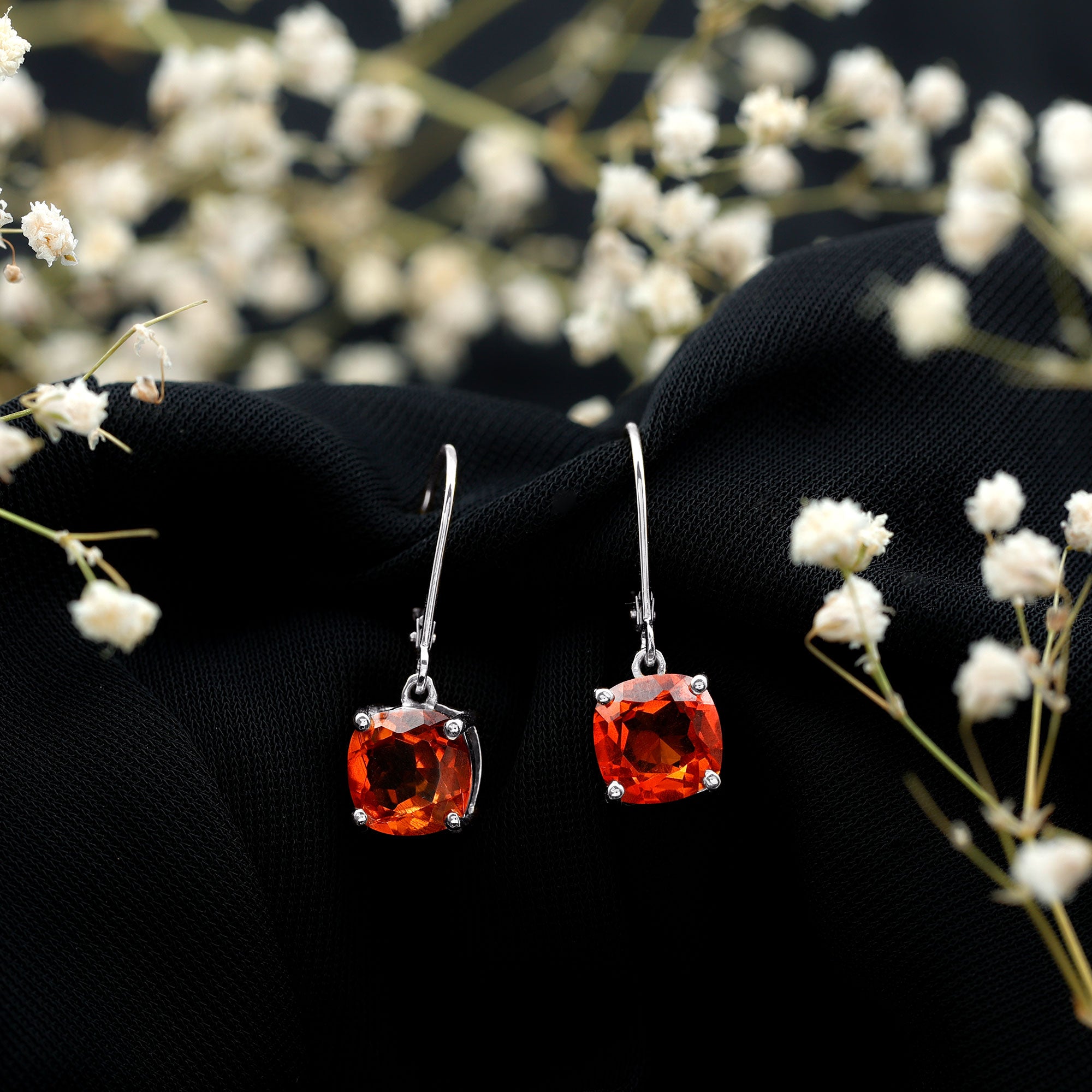 5.5 CT Cushion Cut Lab Created Orange Sapphire Drop Earrings AAAA - Rosec Jewels