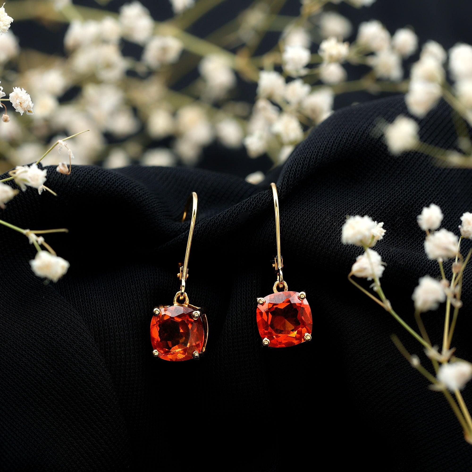 5.5 CT Cushion Cut Lab Created Orange Sapphire Drop Earrings AAAA - Rosec Jewels