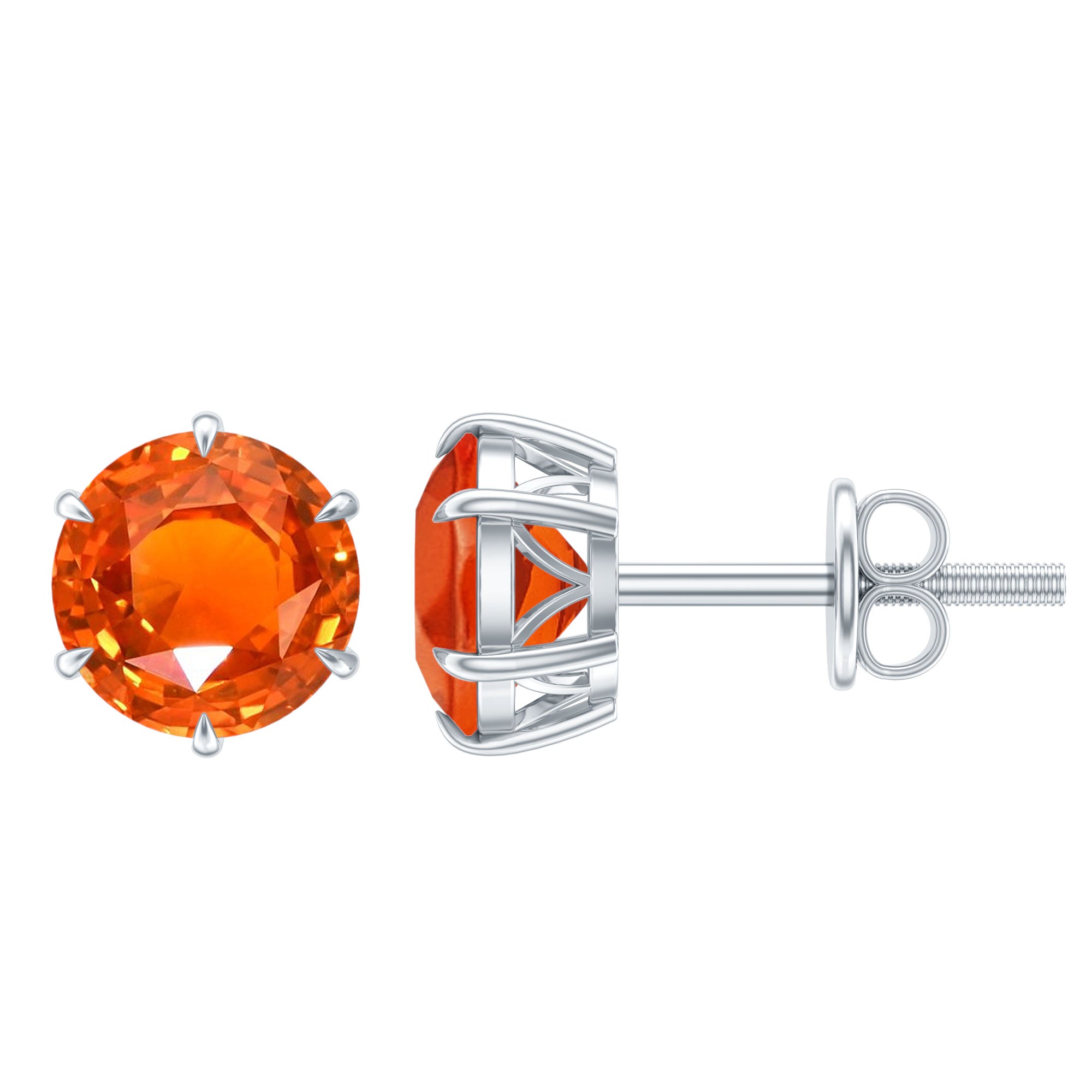6 Claw Set Round Created Orange Sapphire Solitaire Stud Earrings AAAA - Rosec Jewels