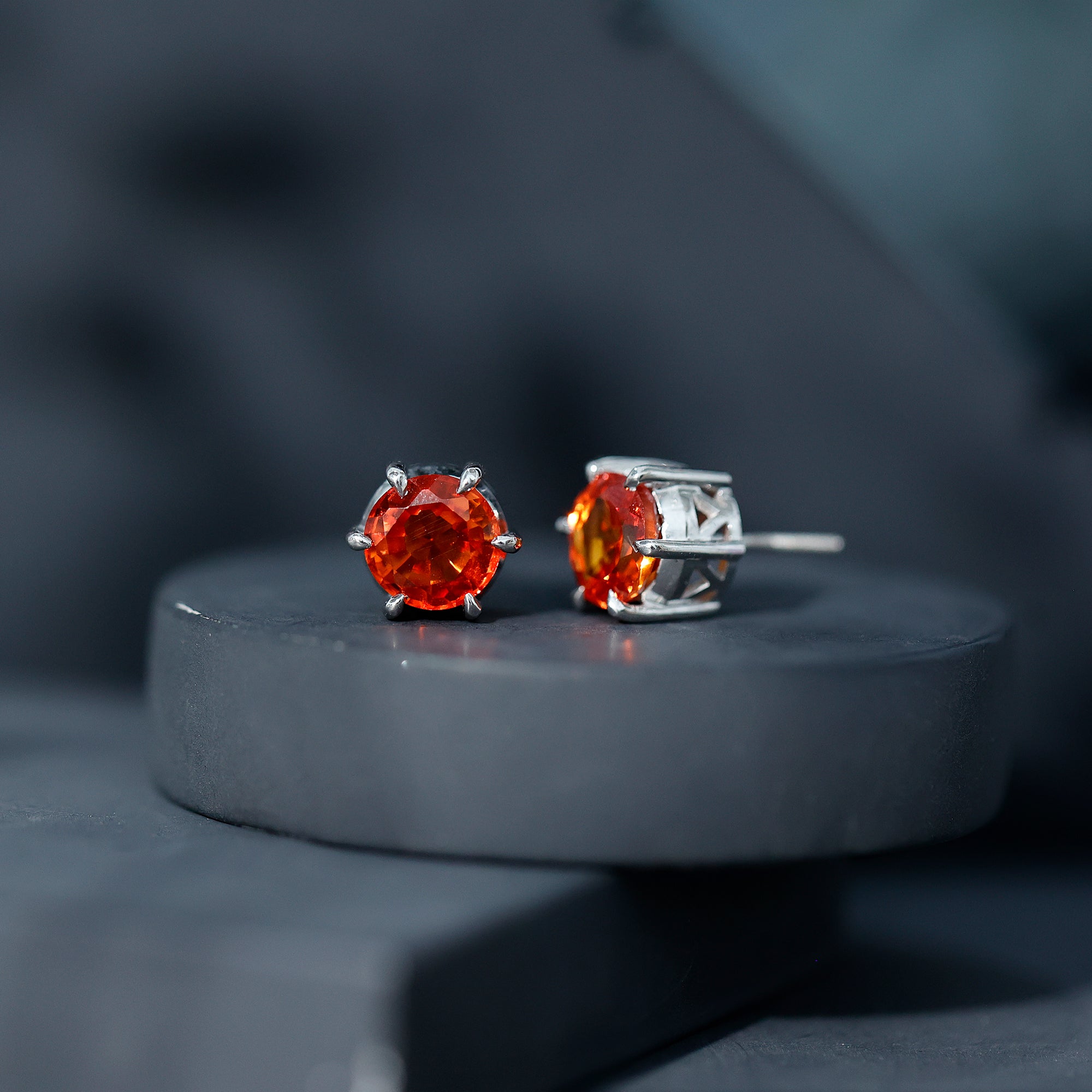 6 Claw Set Round Created Orange Sapphire Solitaire Stud Earrings AAAA - Rosec Jewels