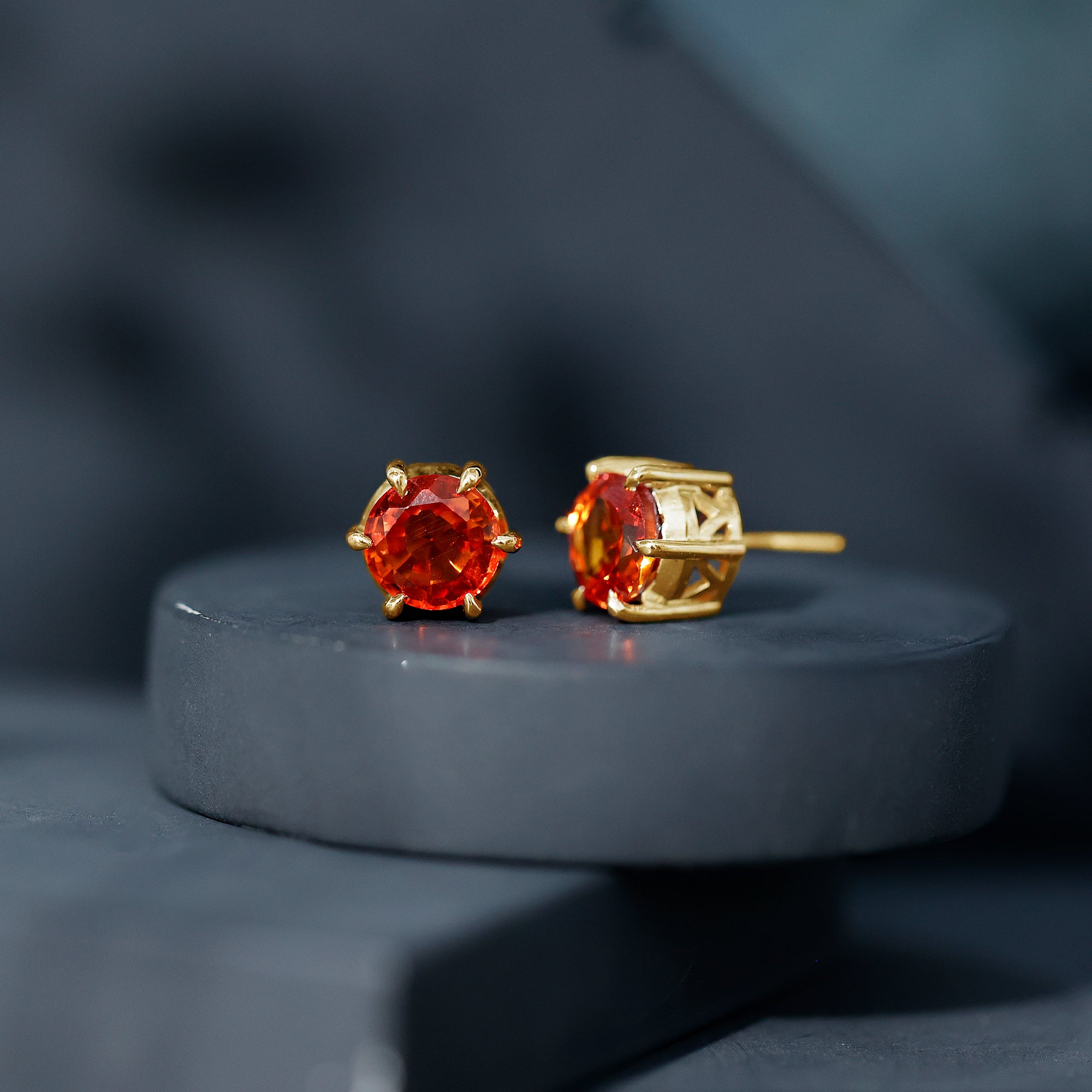 6 Claw Set Round Created Orange Sapphire Solitaire Stud Earrings AAAA - Rosec Jewels