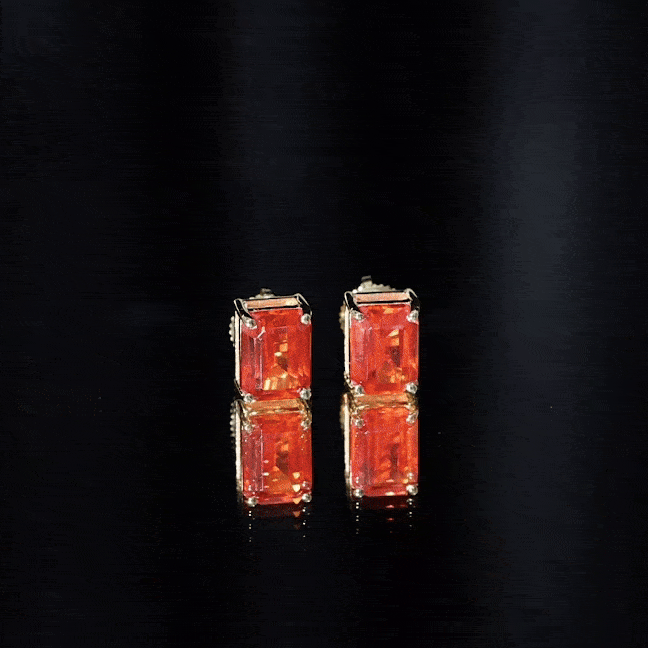Lab Grown Orange Sapphire Emerald Cut Stud Earrings AAAA - Rosec Jewels