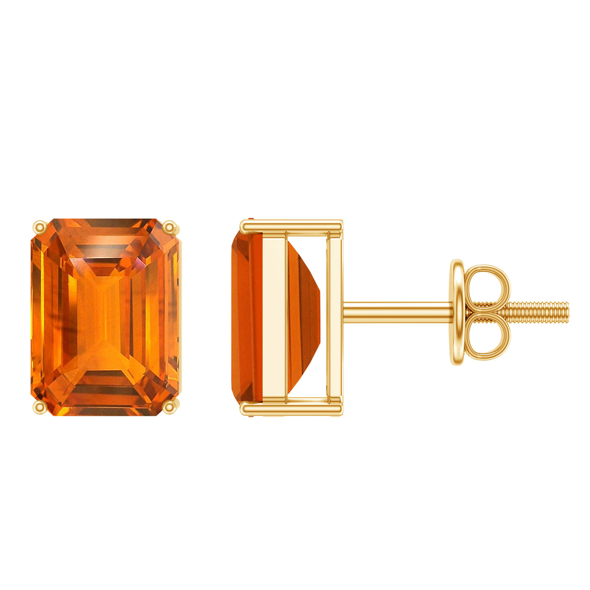 Lab Grown Orange Sapphire Emerald Cut Stud Earrings AAAA - Rosec Jewels
