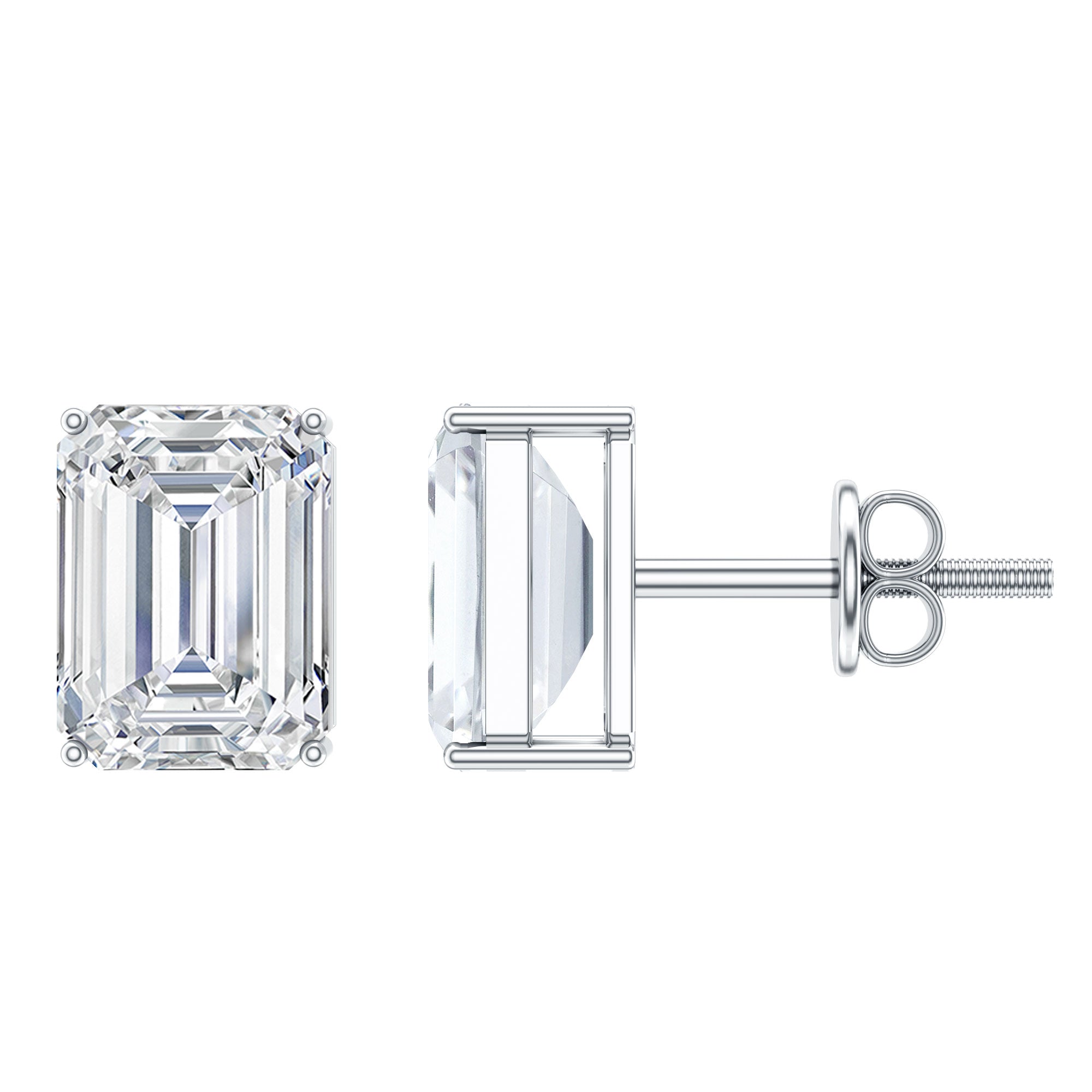 Certified 3.7 Carat Cubic Zirconia Emerald Cut Stud Earrings with Screw Back