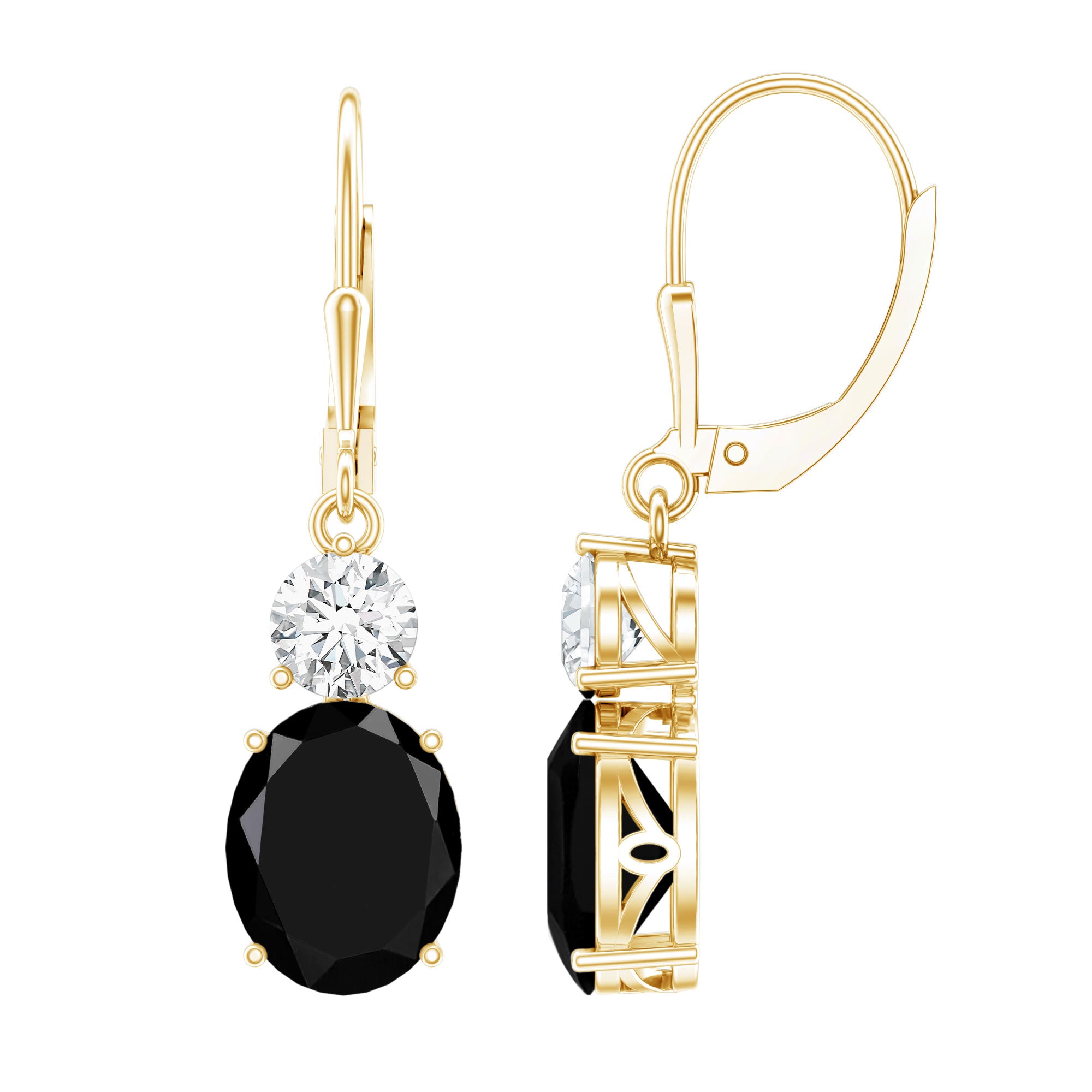 Oval Shaped Lab Created Black Diamond Drop Earrings with Moissanite AAAA ( Synthetic ) - Rosec Jewels