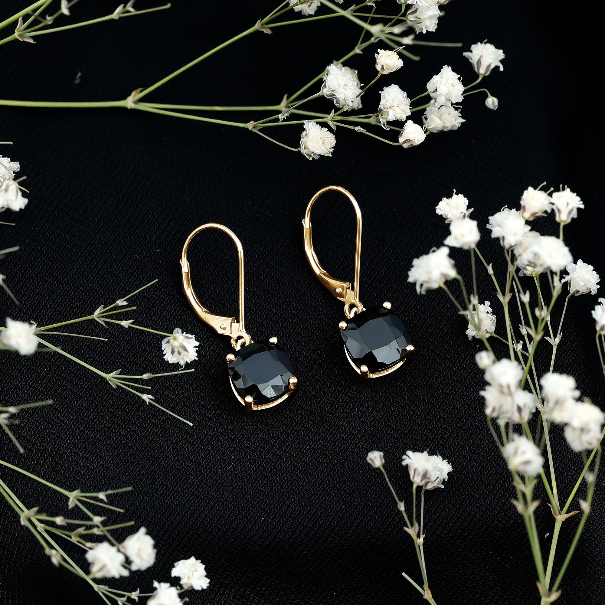 Lab Created Black Diamond Drop Earrings with Lever Back AAAA ( Synthetic ) - Rosec Jewels