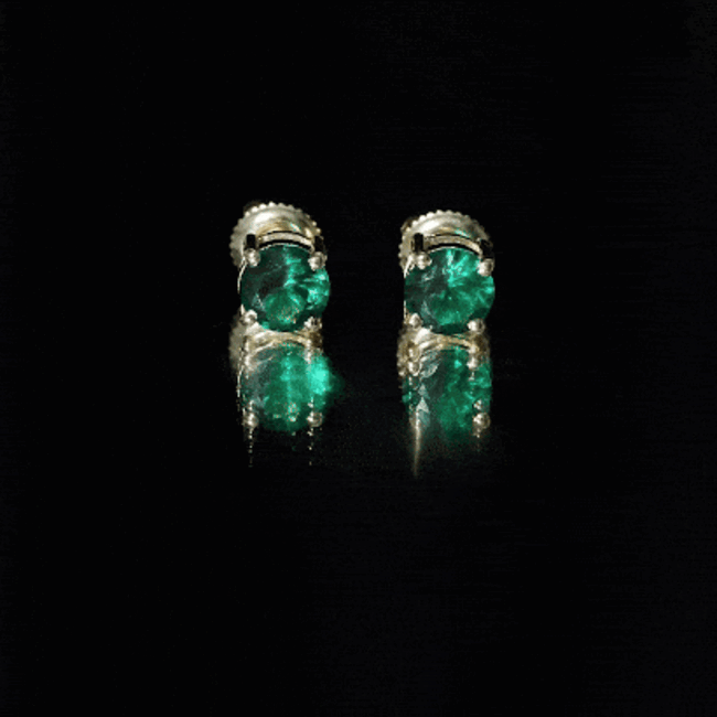 Round Shape Lab Grown Emerald Solitaire Stud Earrings AAAA - Rosec Jewels