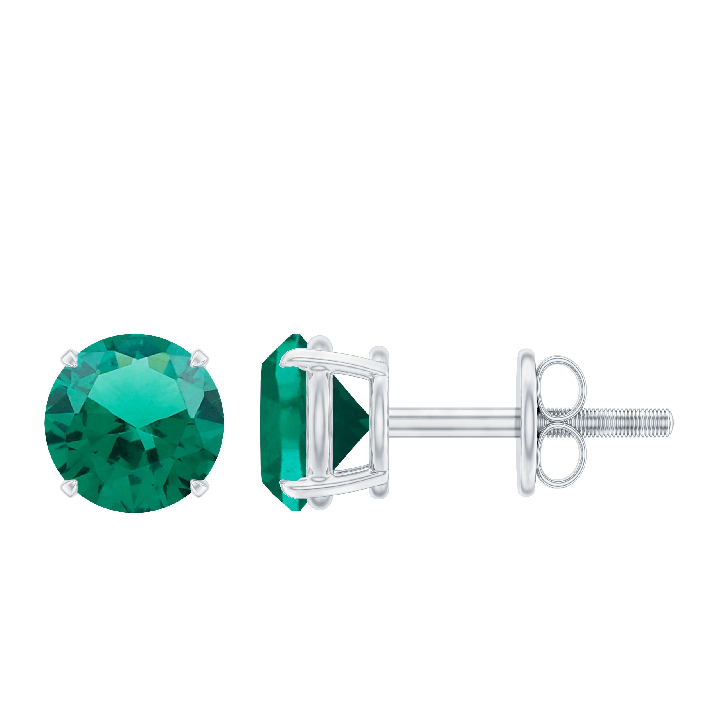 Round Shape Lab Grown Emerald Solitaire Stud Earrings