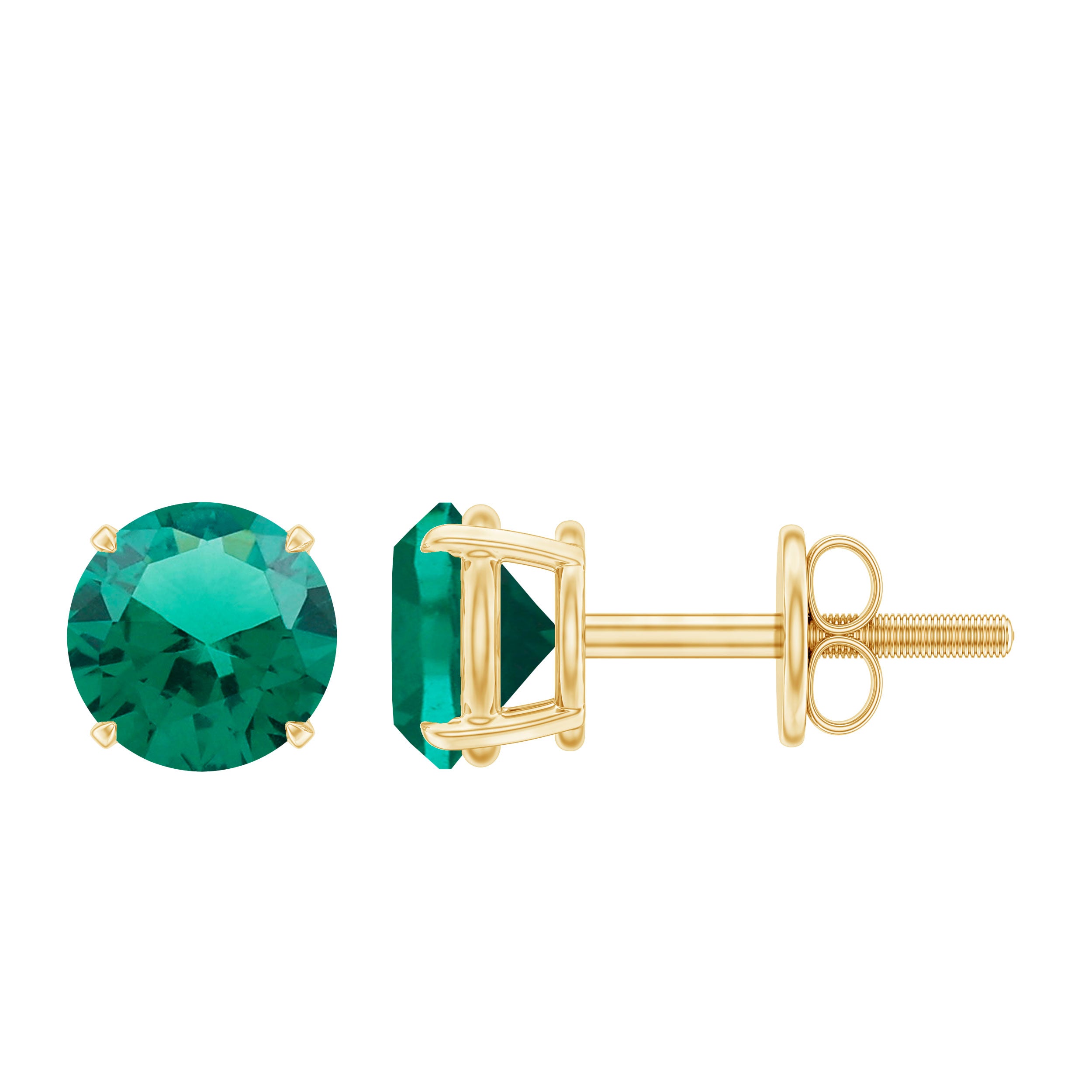 Round Shape Lab Grown Emerald Solitaire Stud Earrings AAAA - Rosec Jewels