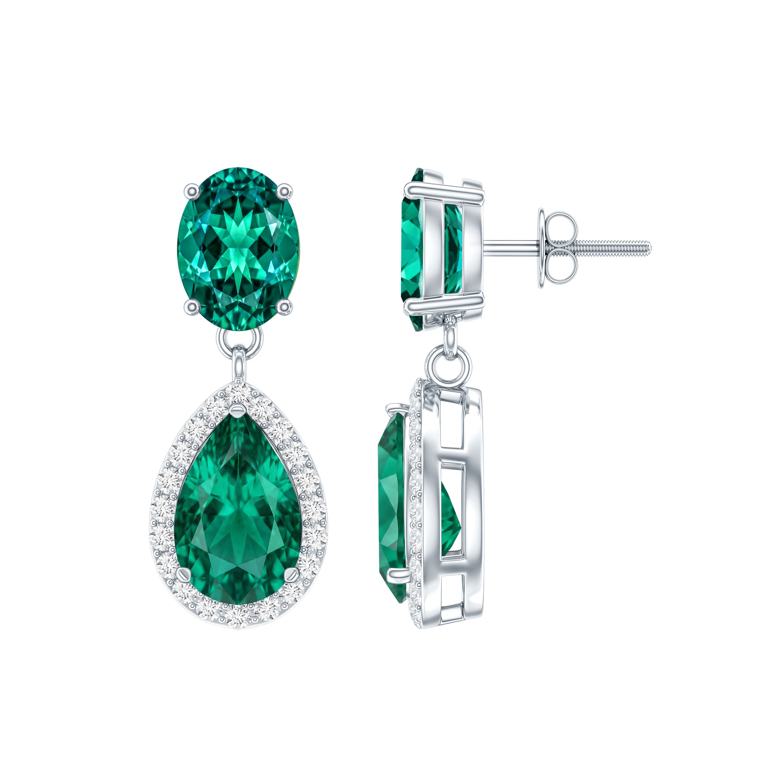 Lab Created Emerald Classic Dangle Earrings with Moissanite AAAA - Rosec Jewels