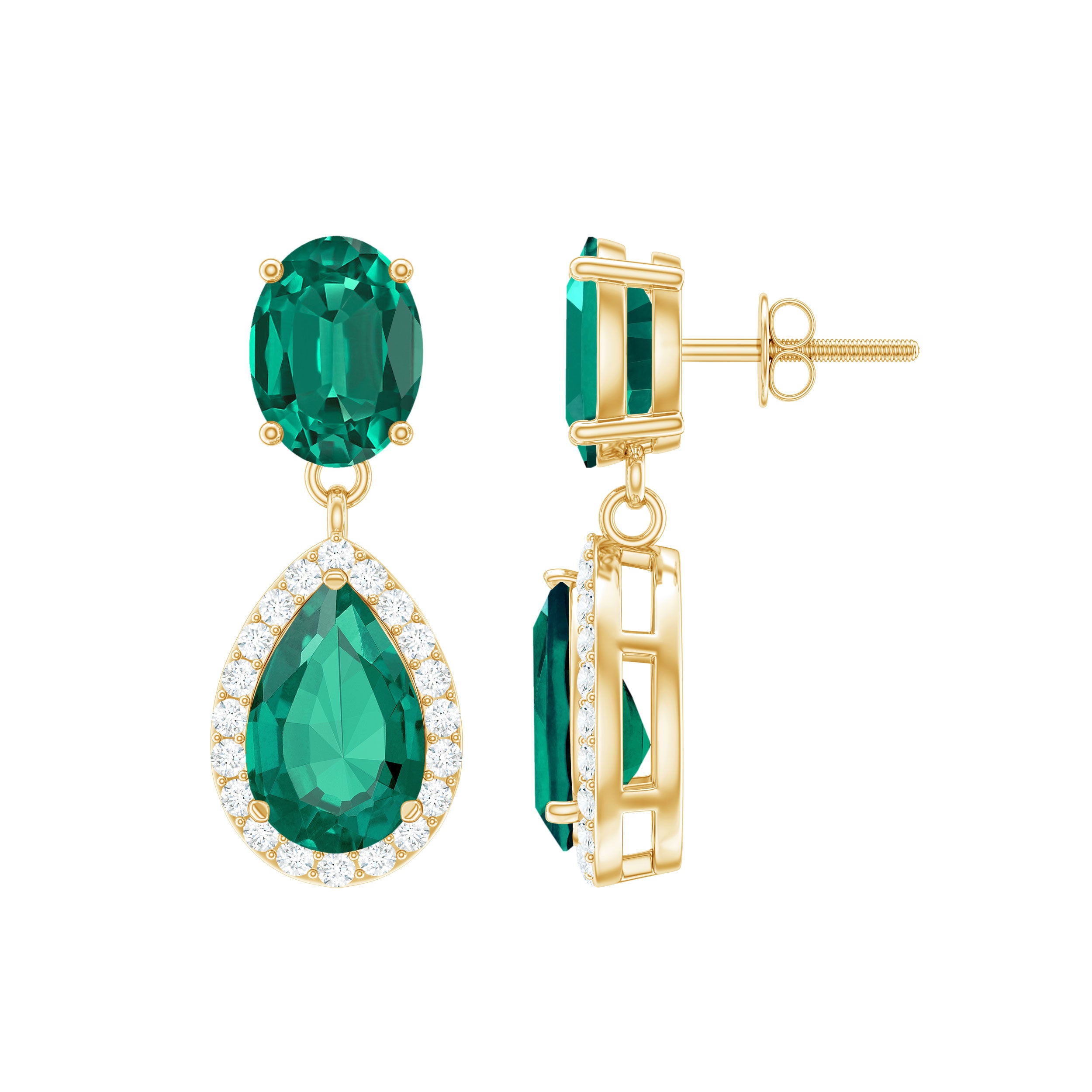 4.25 CT Created Emerald Classic Dangle Earrings with Moissanite AAAA - Rosec Jewels