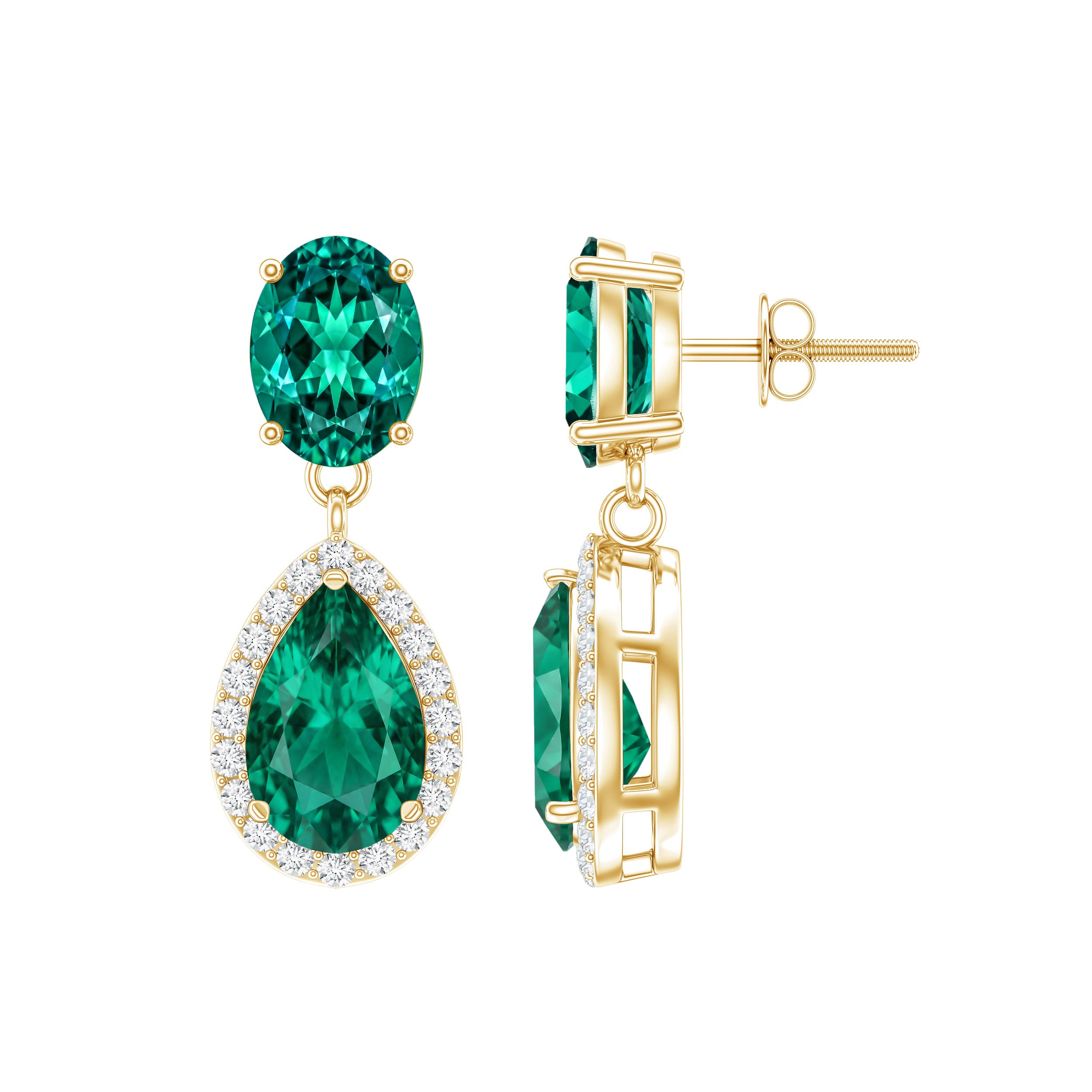 Lab Created Emerald Classic Dangle Earrings with Moissanite AAAA - Rosec Jewels