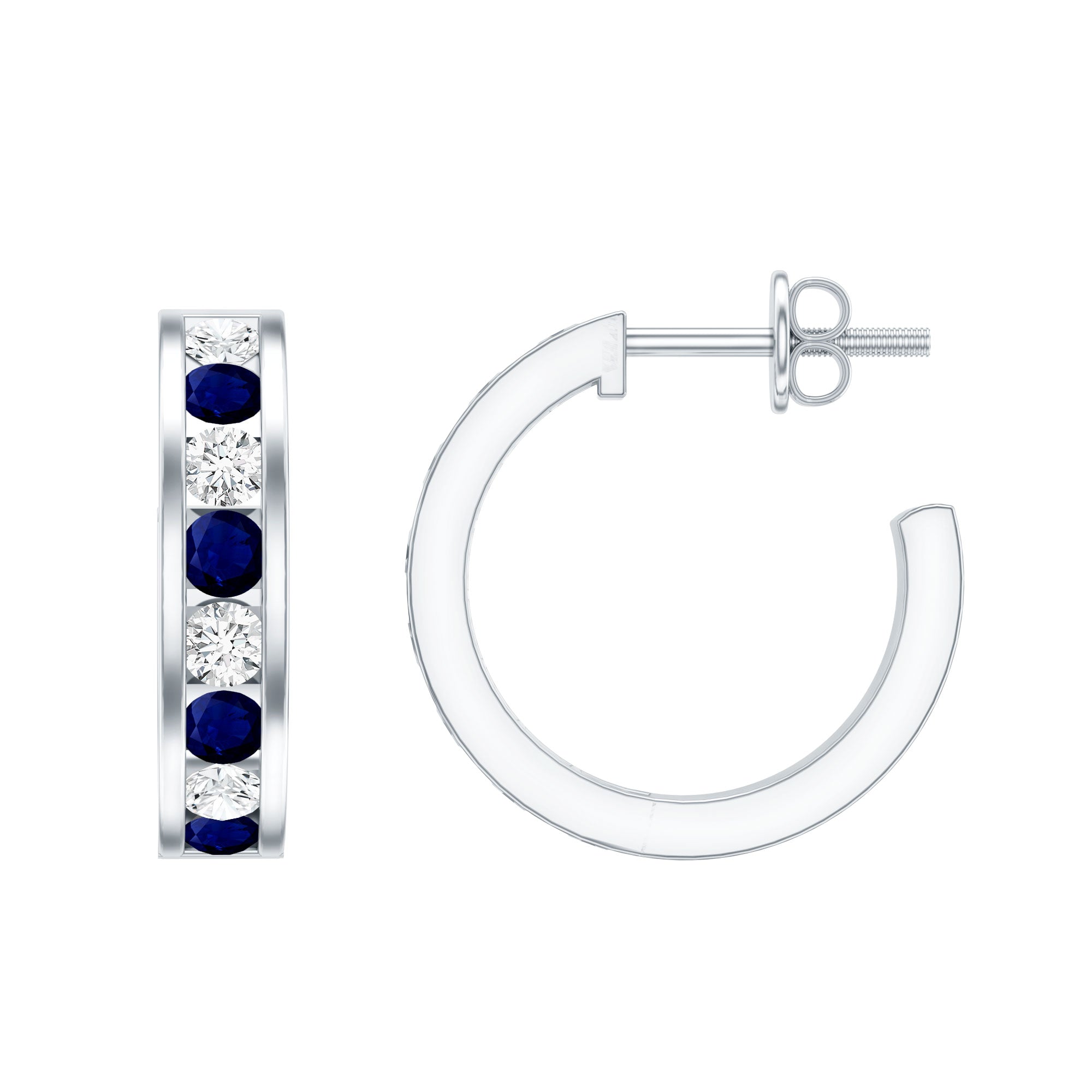 Blue Sapphire Hoop Earrings with Lab Grown Diamond AAA - Rosec Jewels
