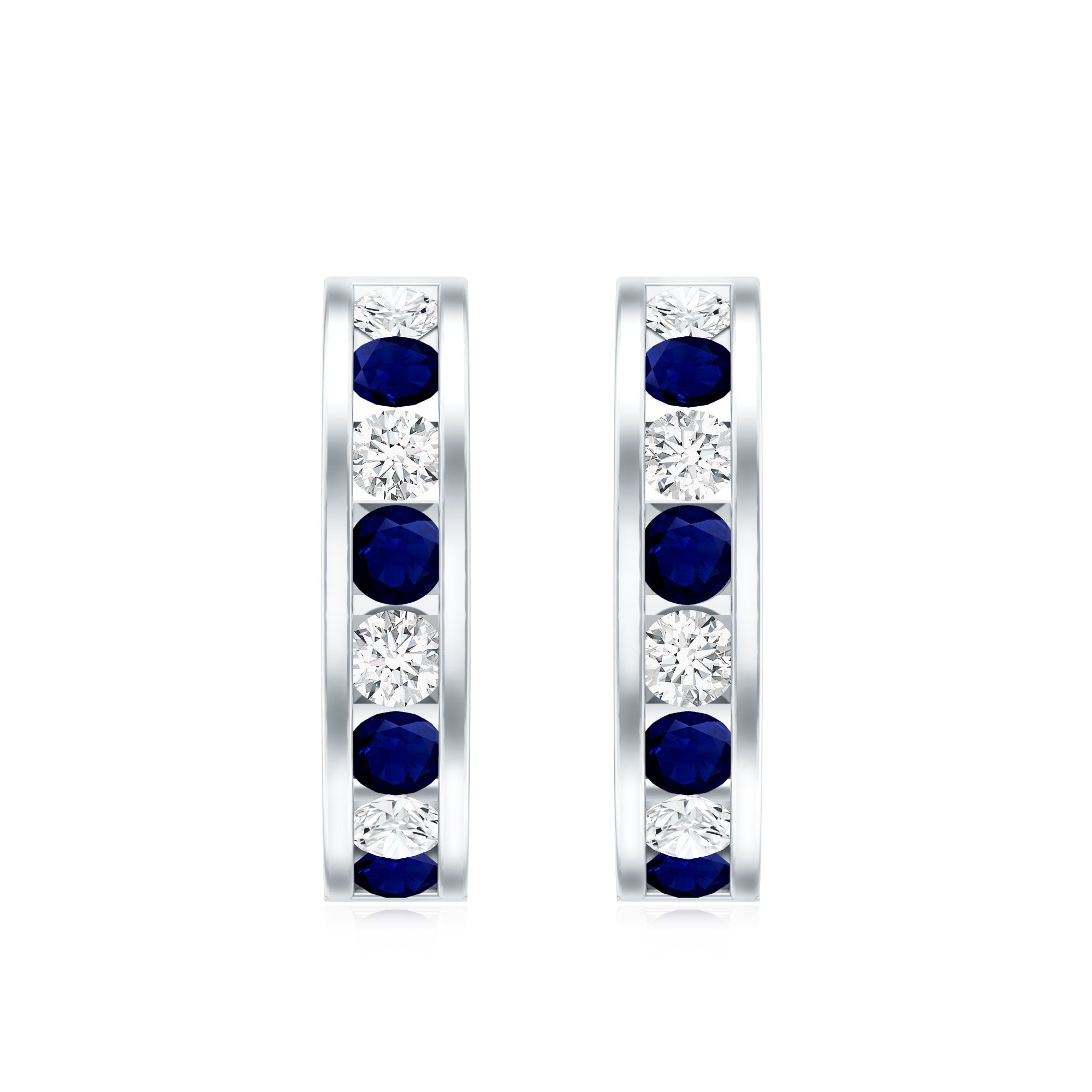 Blue Sapphire Hoop Earrings with Lab Grown Diamond AAA - Rosec Jewels