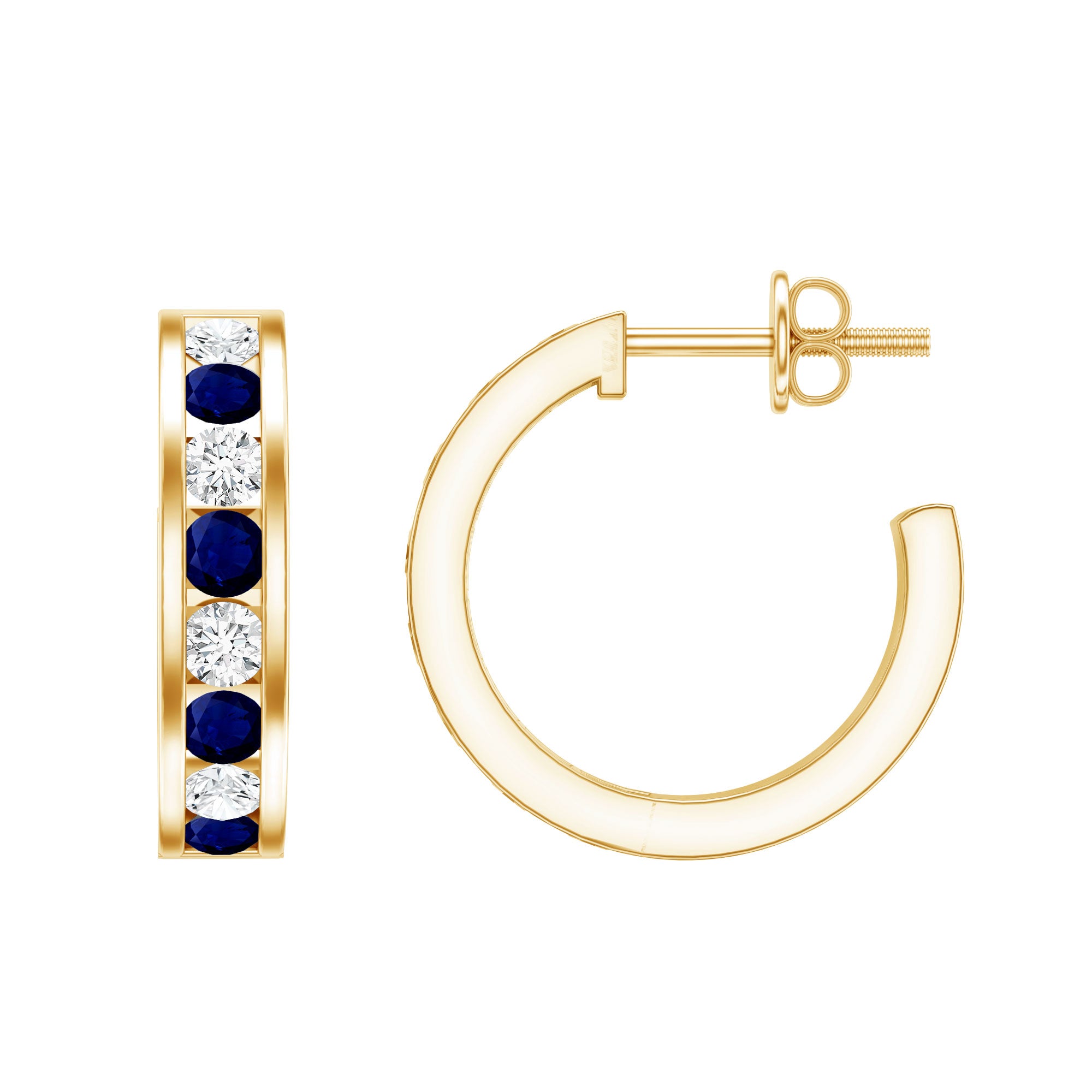 Blue Sapphire Hoop Earrings with Lab Grown Diamond AAA - Rosec Jewels
