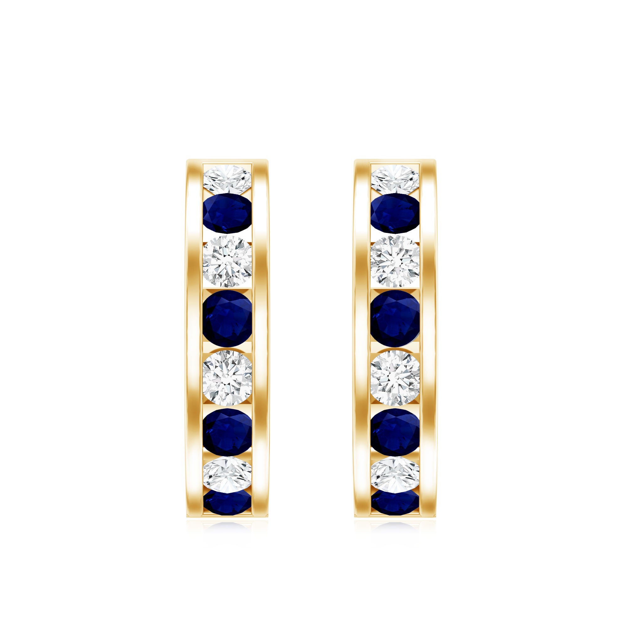 Blue Sapphire Hoop Earrings with Lab Grown Diamond AAA - Rosec Jewels