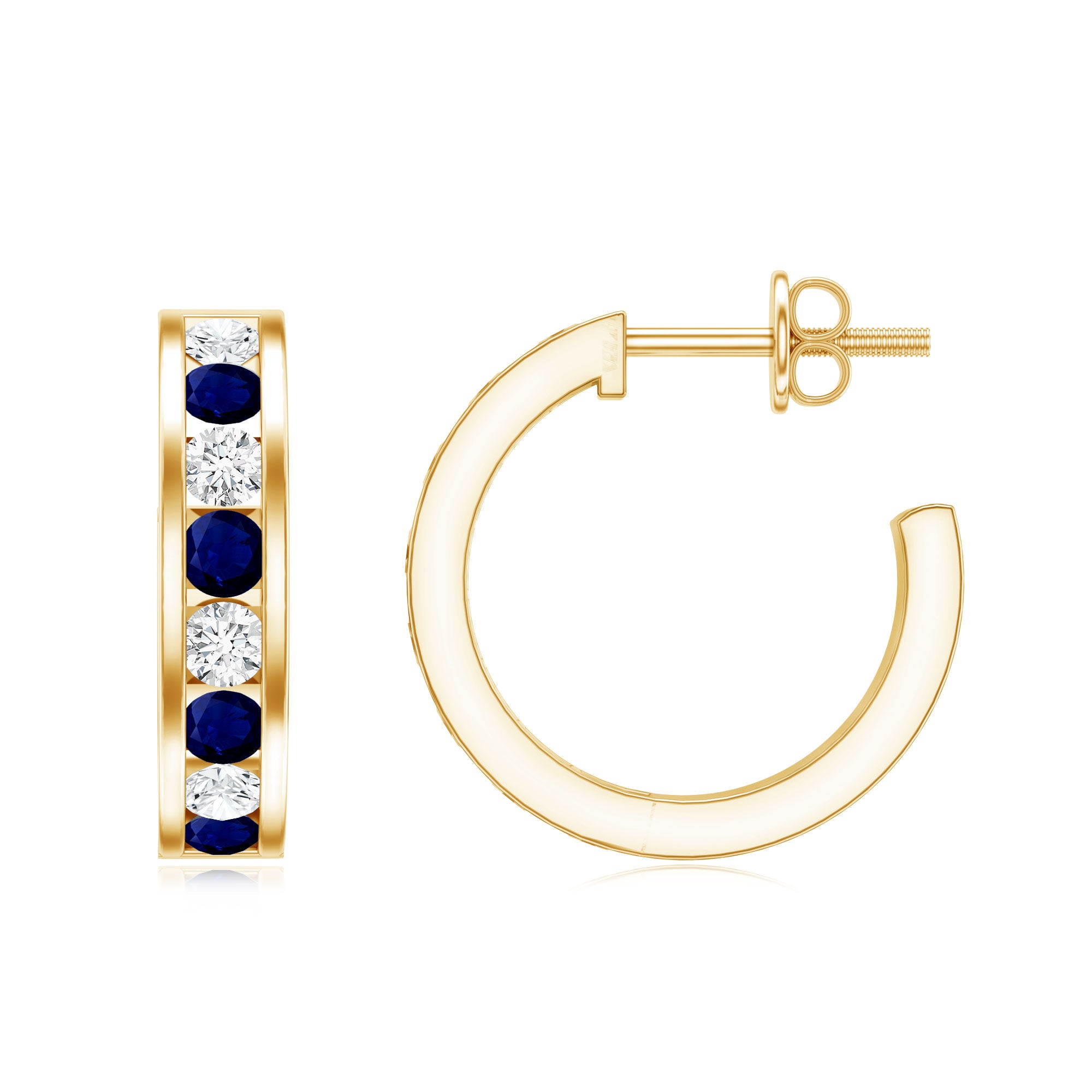 Blue Sapphire Hoop Earrings with Lab Grown Diamond AAA - Rosec Jewels