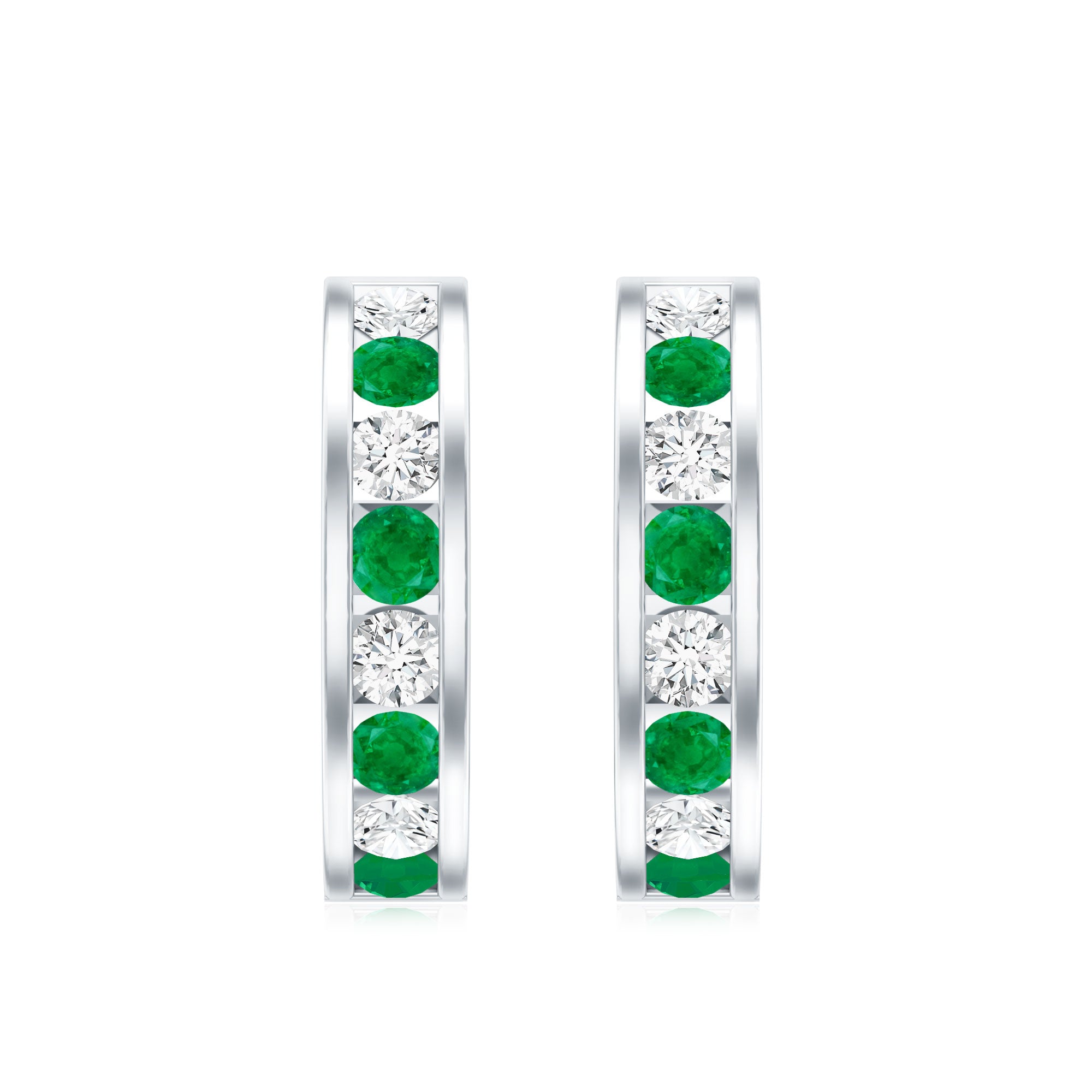 Certified Emerald and Lab Diamond Hoop Earrings AAA - Rosec Jewels