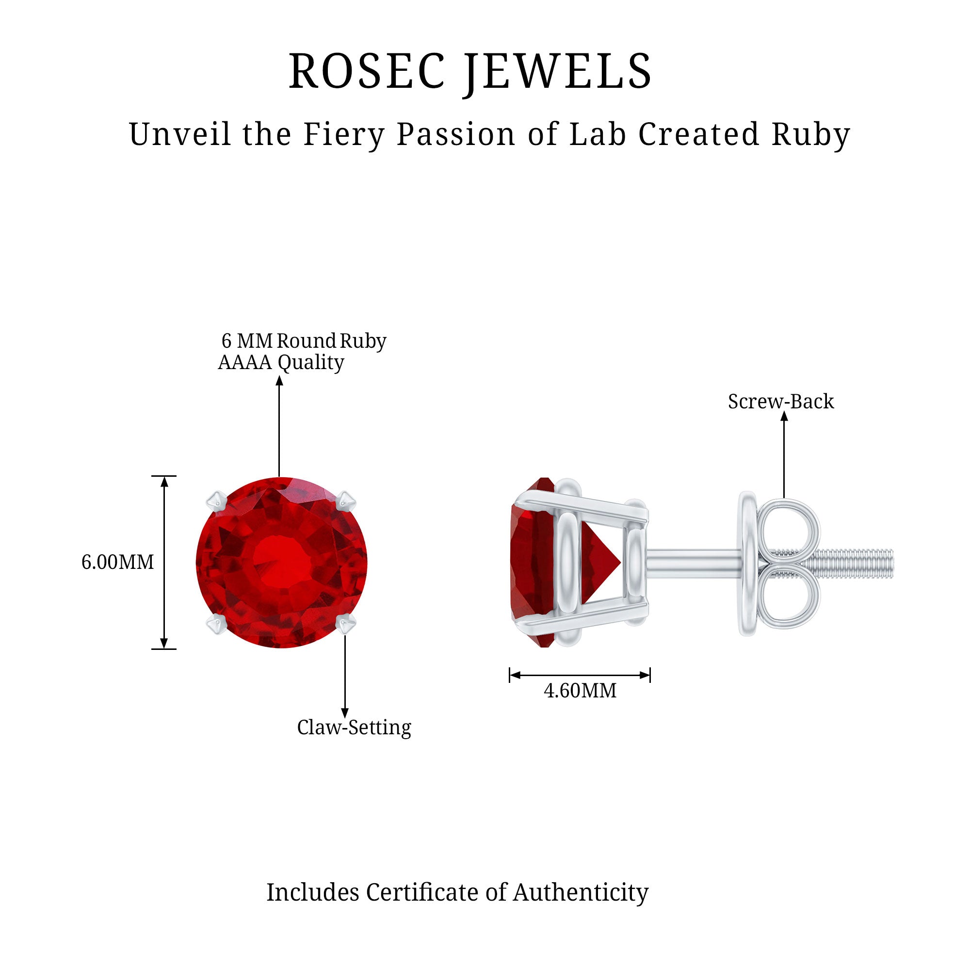 Round Lab Created Ruby Solitaire Stud Earrings AAAA - Rosec Jewels